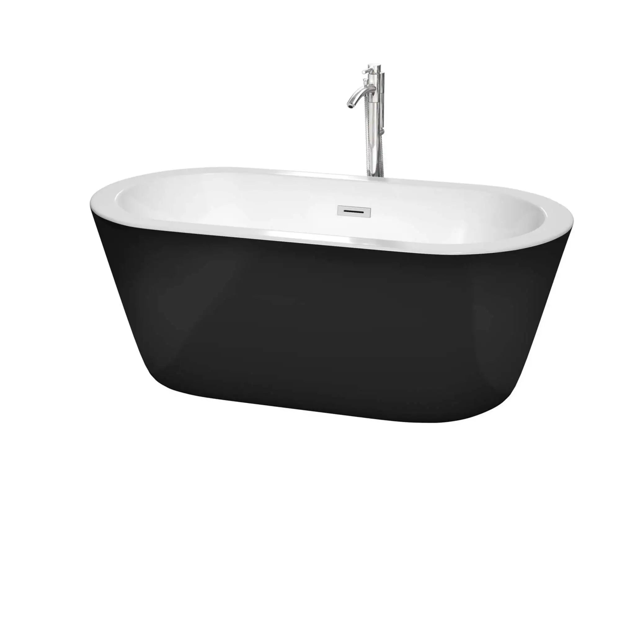 60" Black Freestanding Bathtub with Polished Chrome Faucet - Mermaid by Wyndham (WCOBT100360BKATP11PC) image