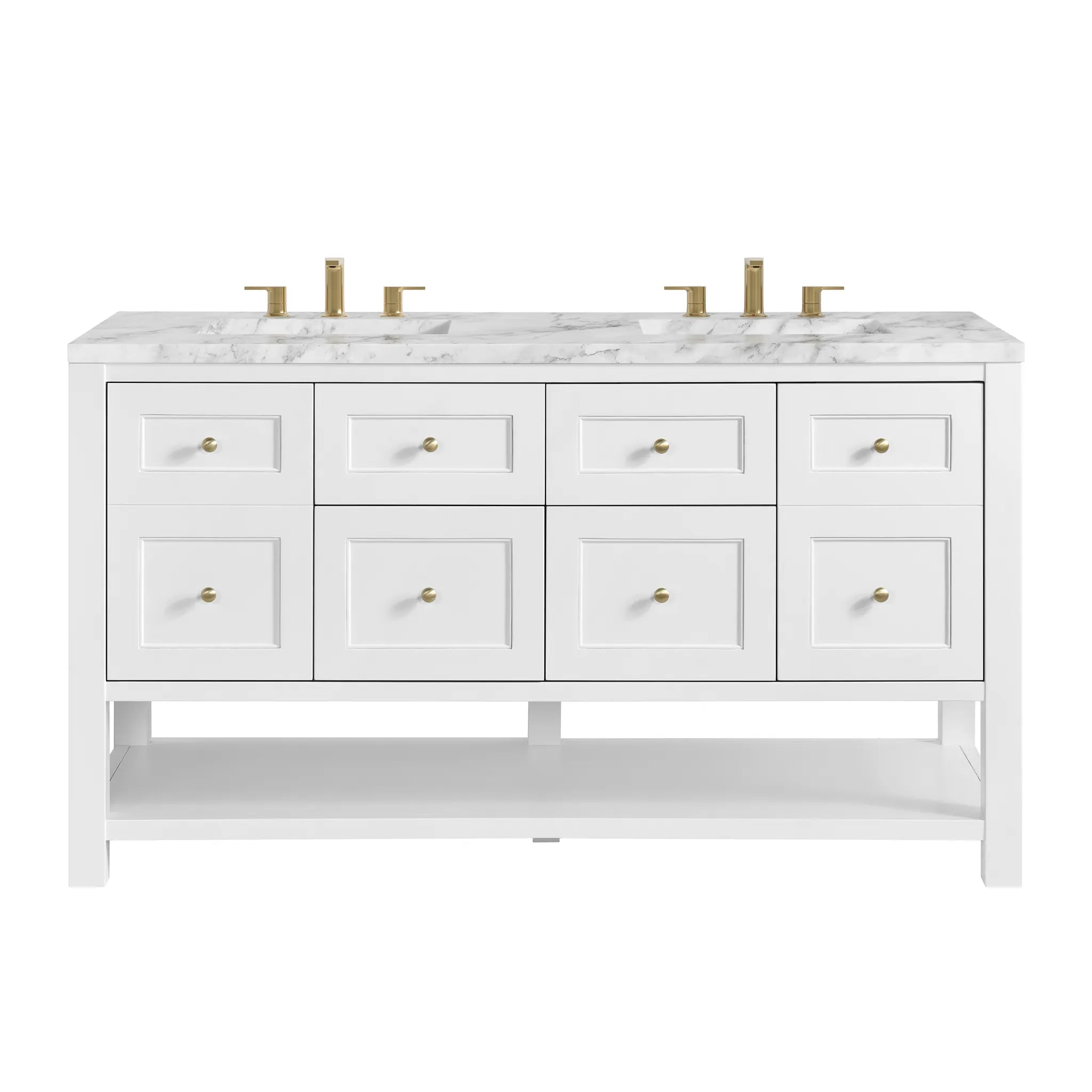 60" Breckenridge Double Vanity in Bright White-Carrara White Marble-8" Widespread image