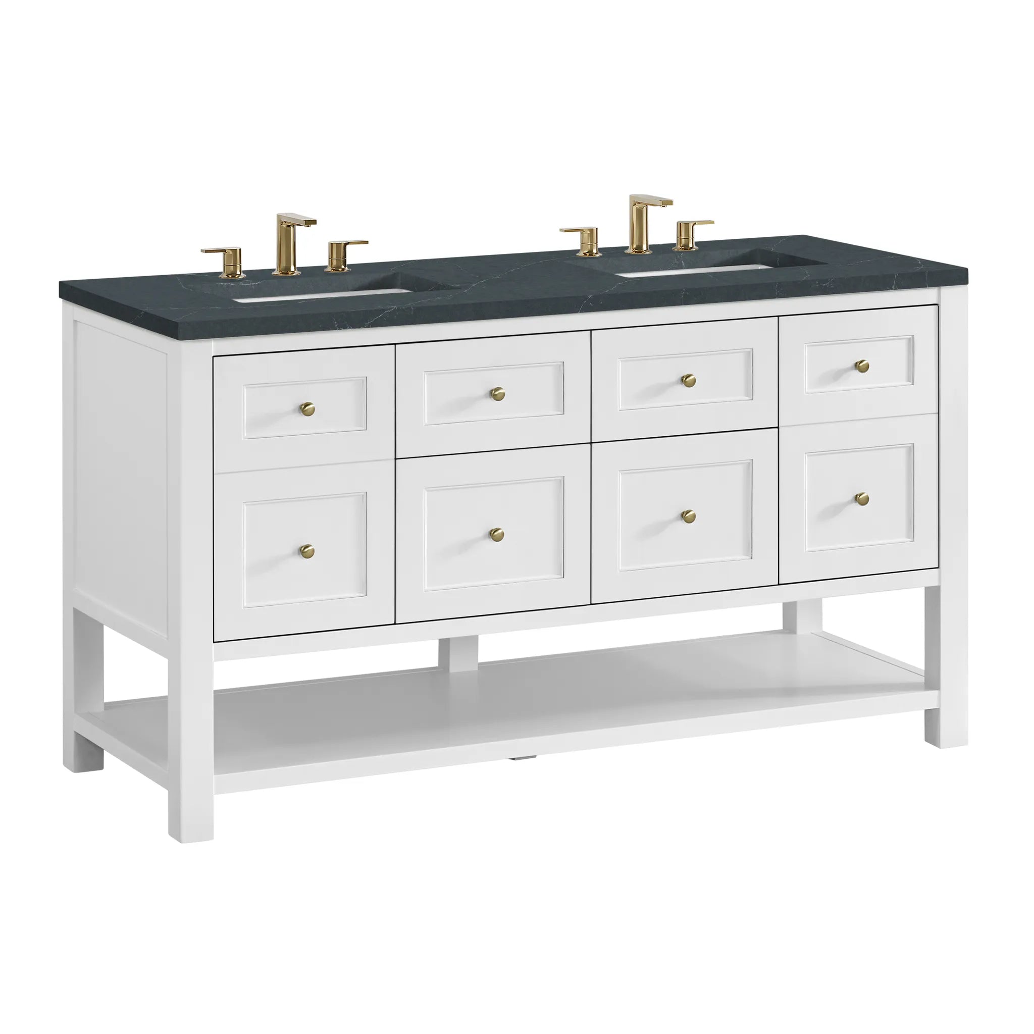 60" Breckenridge Double Vanity in Bright White-Charcoal Soapstone Silestone-8" Widespread image 7