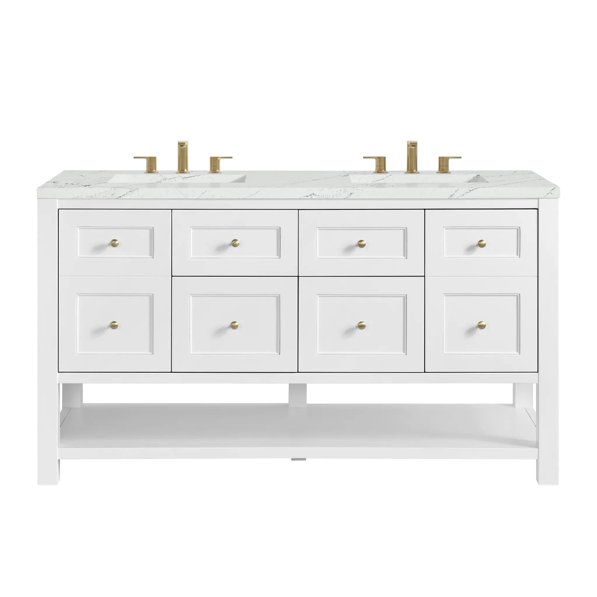 60" Breckenridge Double Vanity in Bright White-Ethereal Noctis Silestone-8" Widespread image