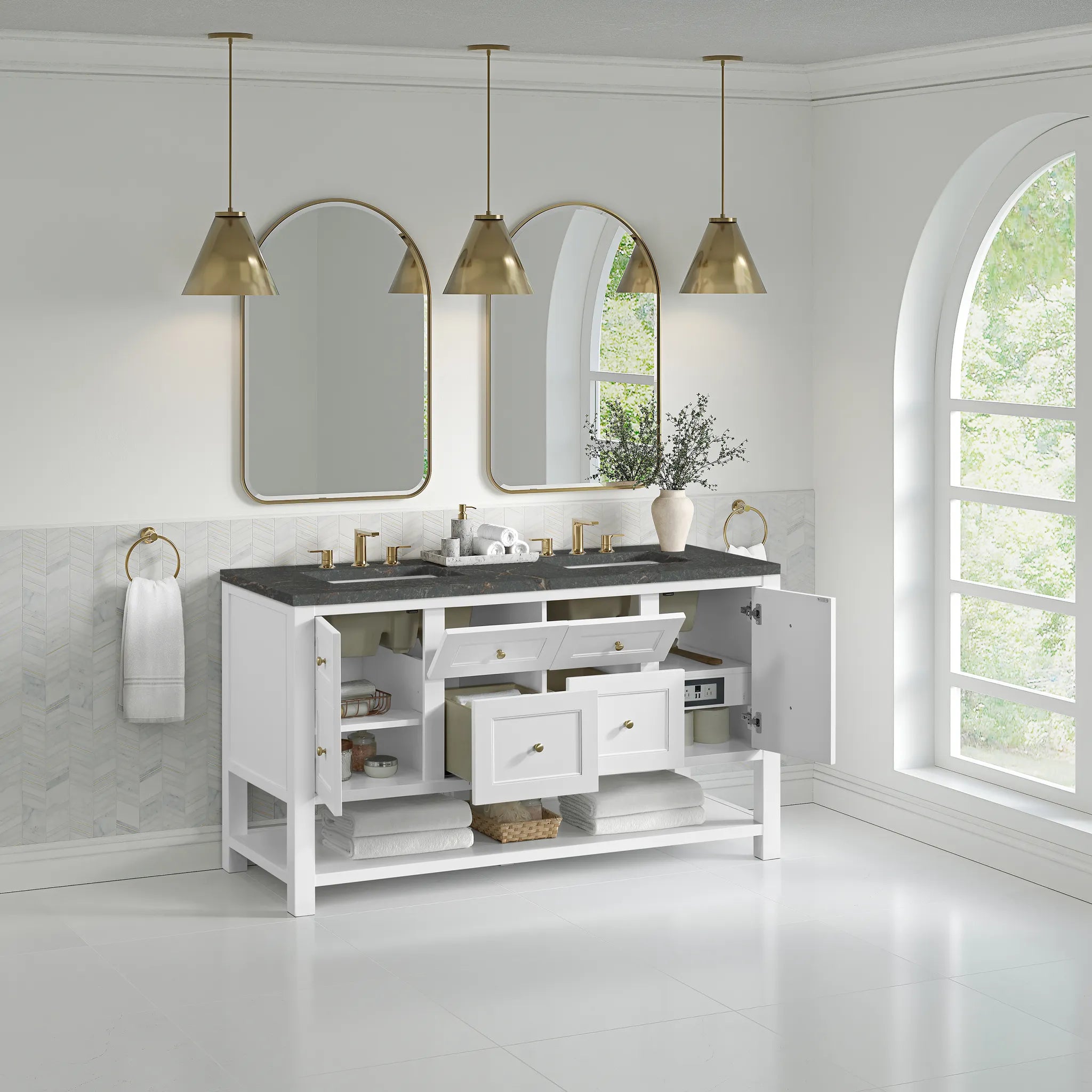 60" Breckenridge Double Vanity in Bright White-Parisien Bleu Silestone-8" Widespread image 3