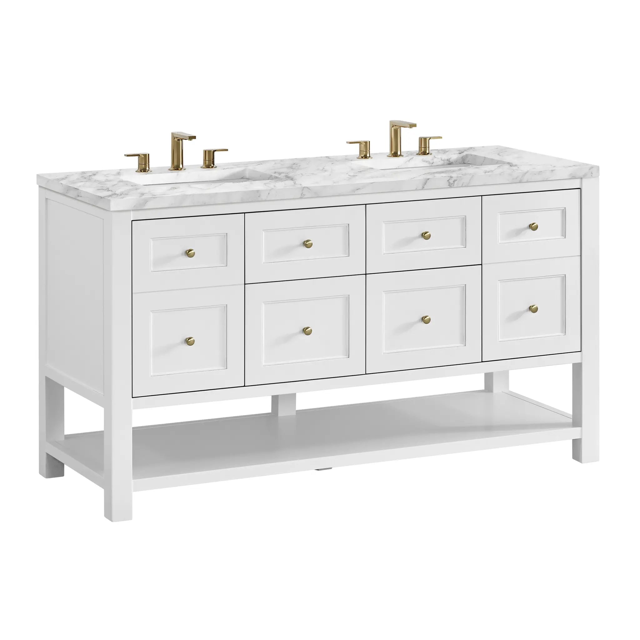 60 Breckenridge Double Vanity In Bright White Standard Carrara White Marble 8 Widespread 10