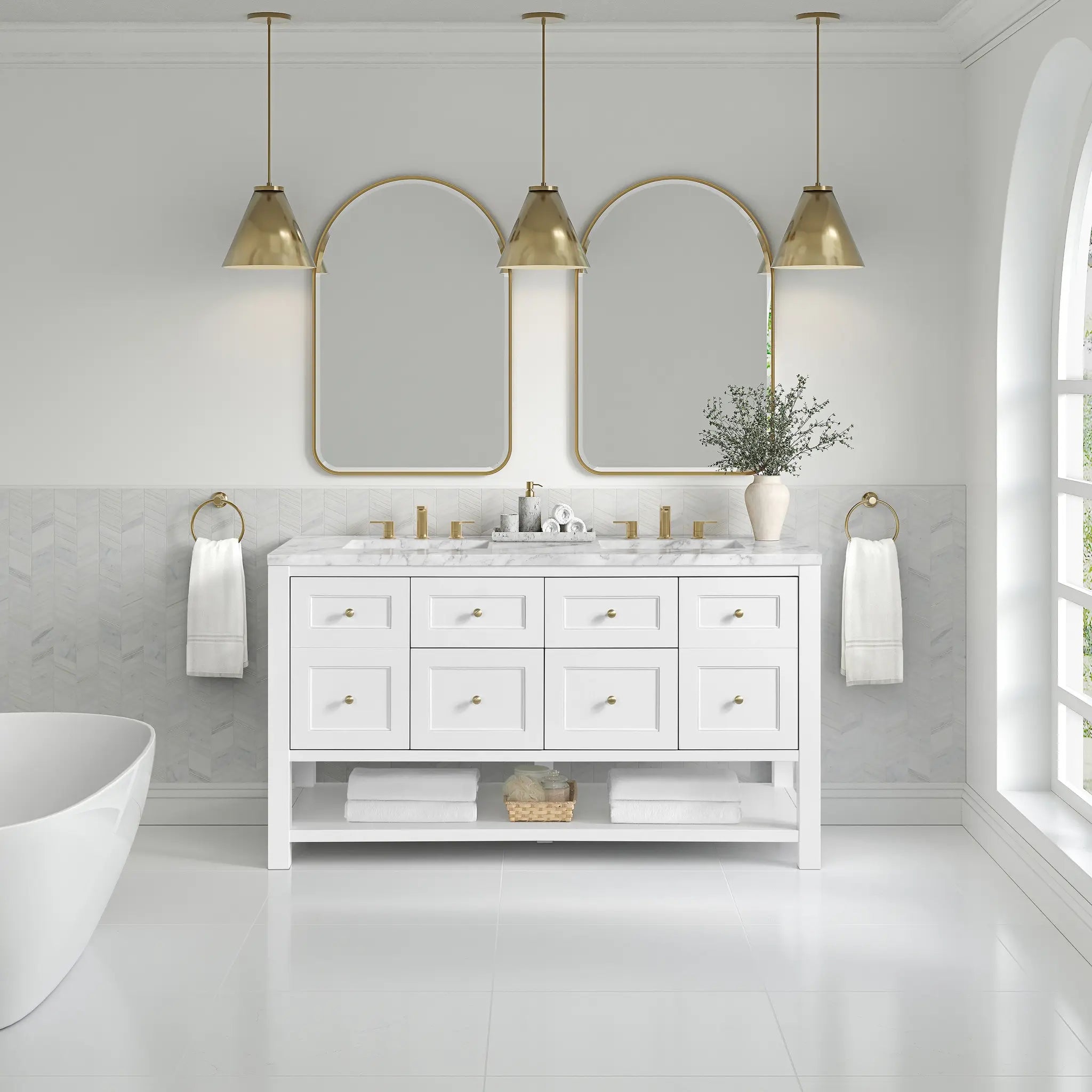 60 Breckenridge Double Vanity In Bright White Standard Carrara White Marble 8 Widespread 3