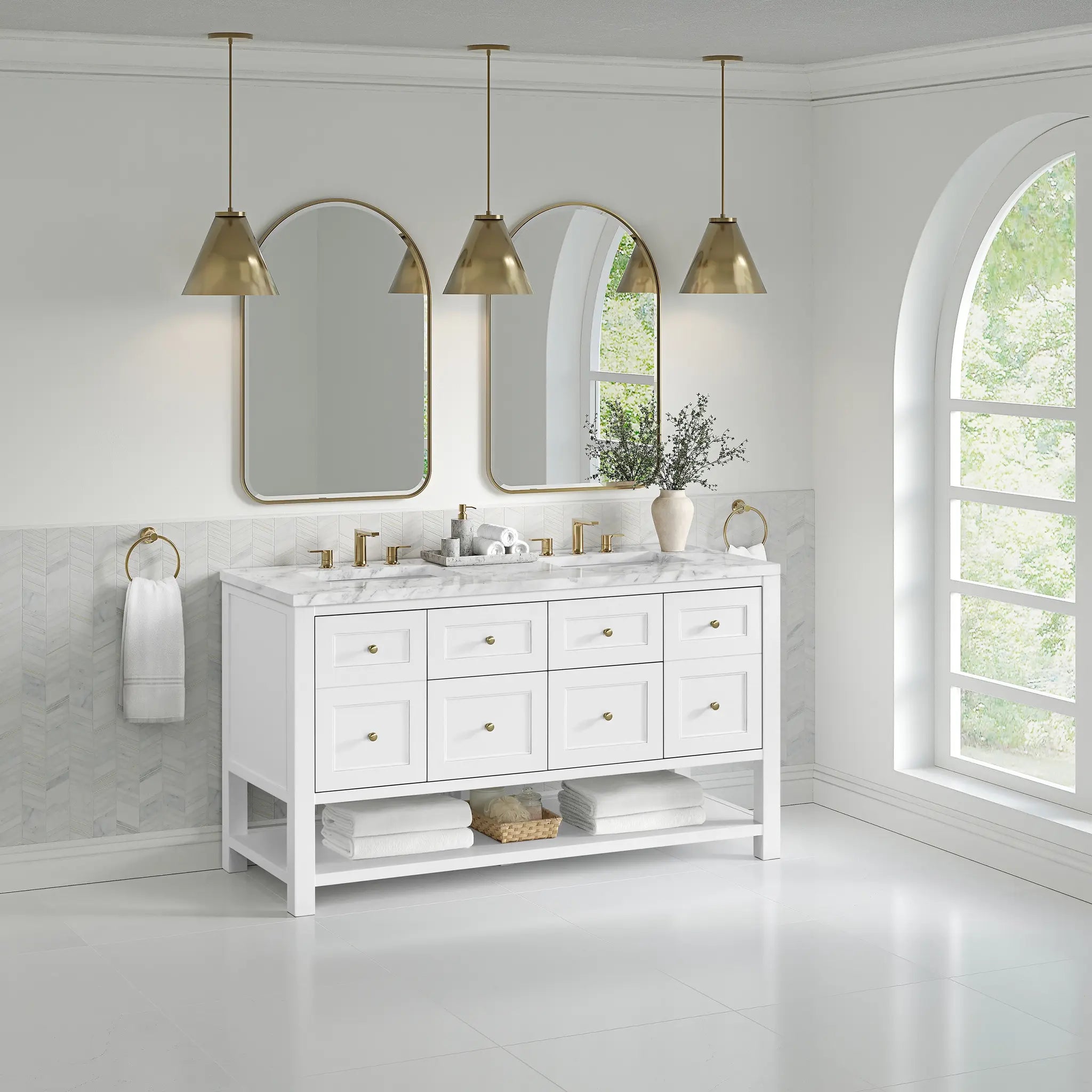 60 Breckenridge Double Vanity In Bright White Standard Carrara White Marble 8 Widespread 4
