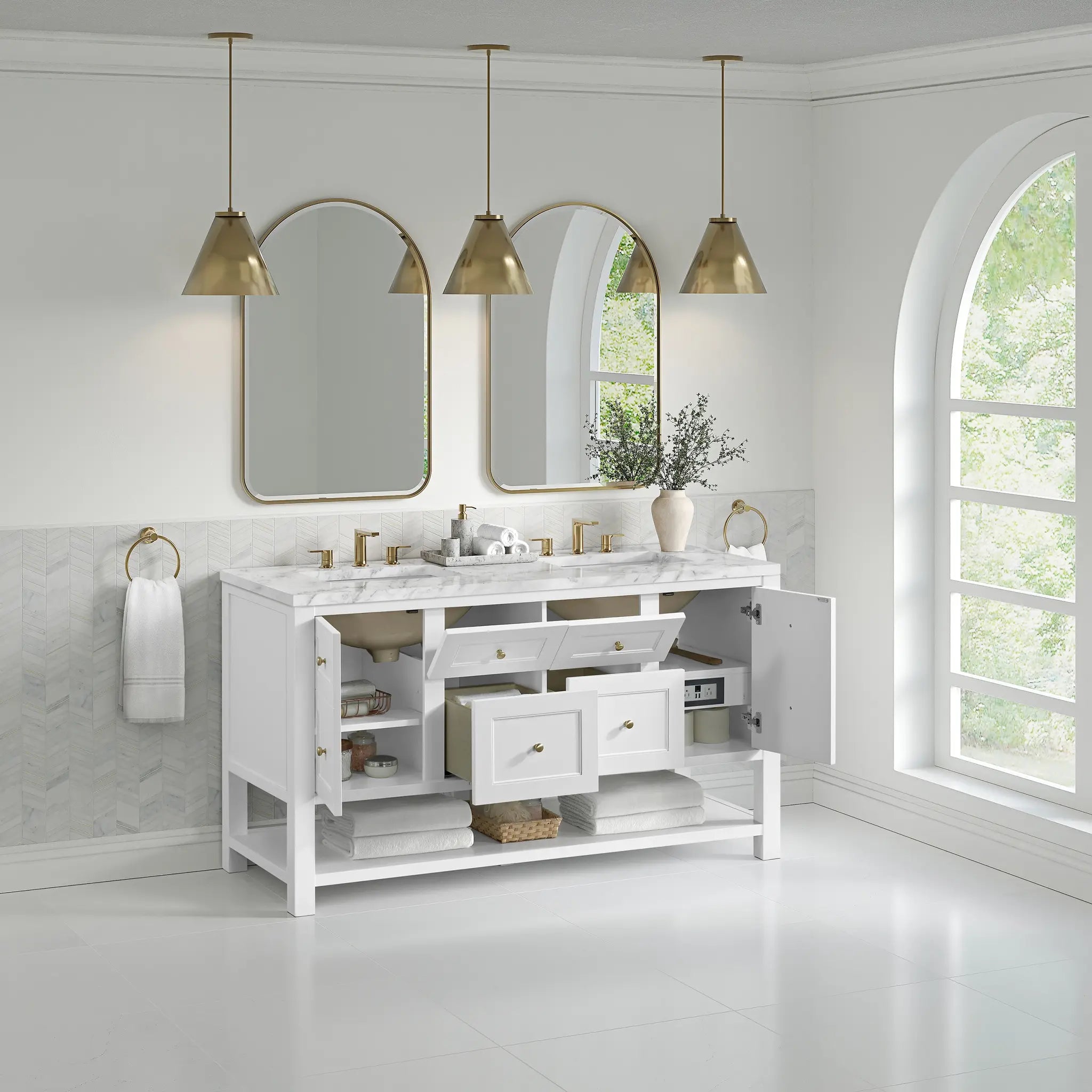 60 Breckenridge Double Vanity In Bright White Standard Carrara White Marble 8 Widespread 5