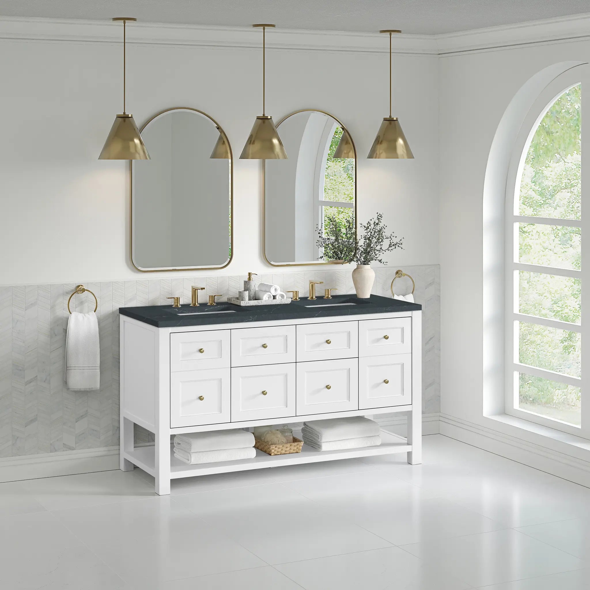 60 Breckenridge Double Vanity In Bright White Standard Charcoal Soapstone Silestone 8 Widespread 4