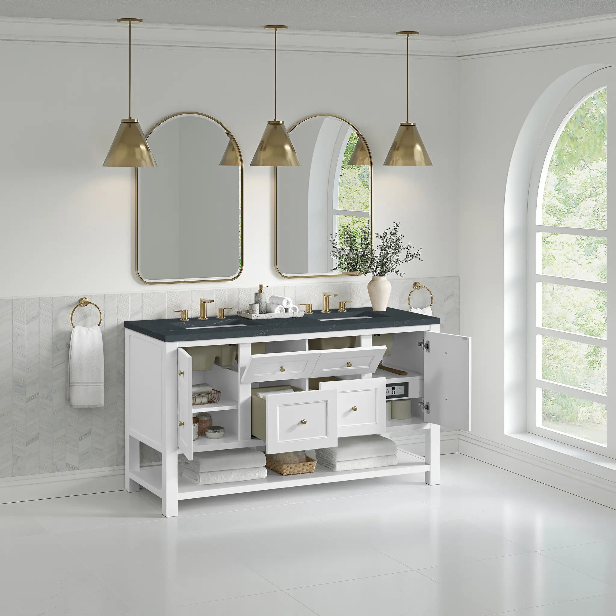 60 Breckenridge Double Vanity In Bright White Standard Charcoal Soapstone Silestone 8 Widespread 5