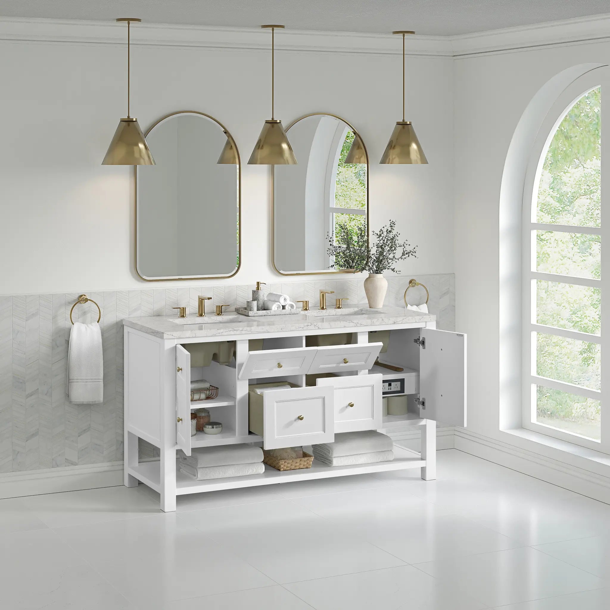 60 Breckenridge Double Vanity In Bright White Standard Eternal Jasmine Pearl Silestone 8 Widespread 5