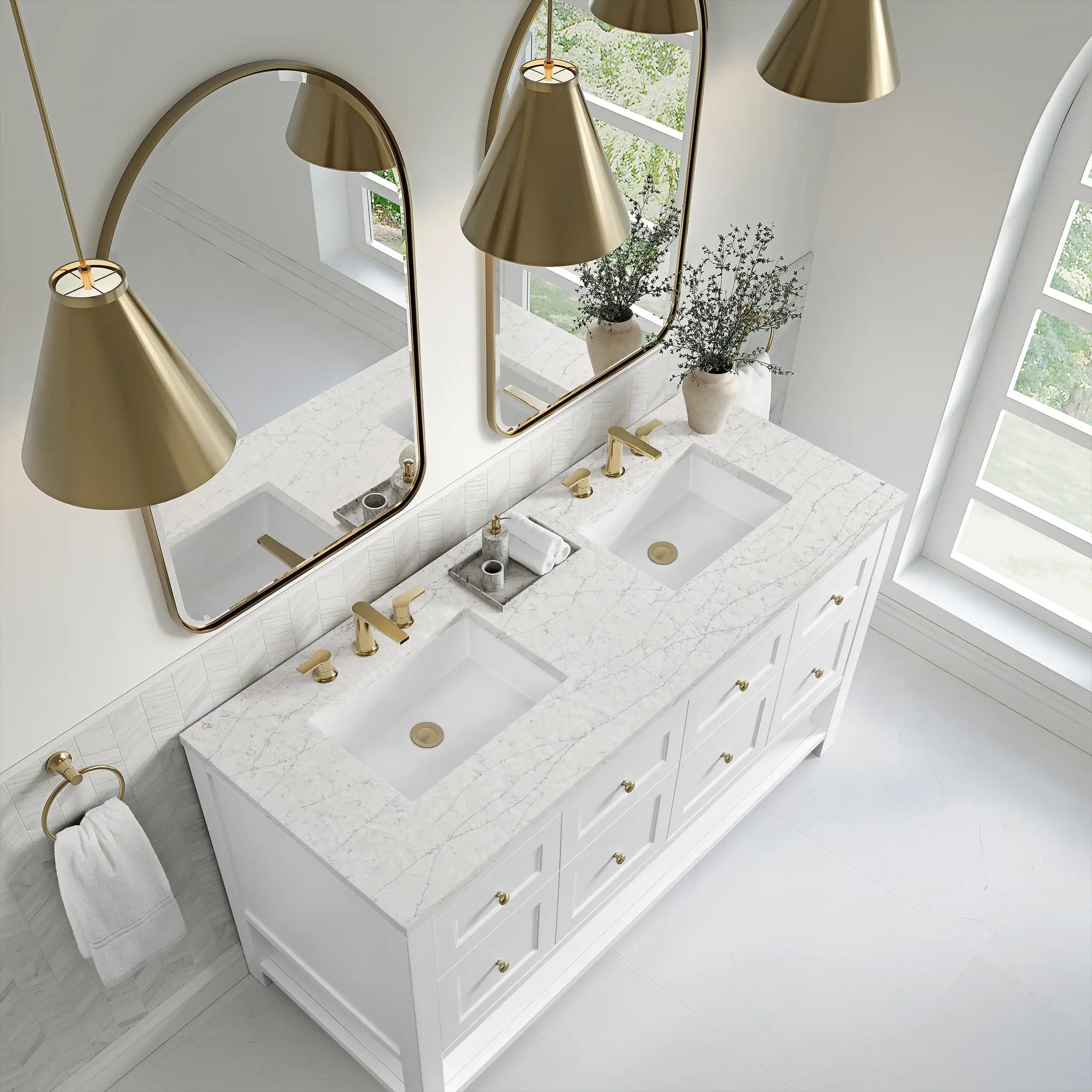 60 Breckenridge Double Vanity In Bright White Standard Eternal Jasmine Pearl Silestone 8 Widespread 7