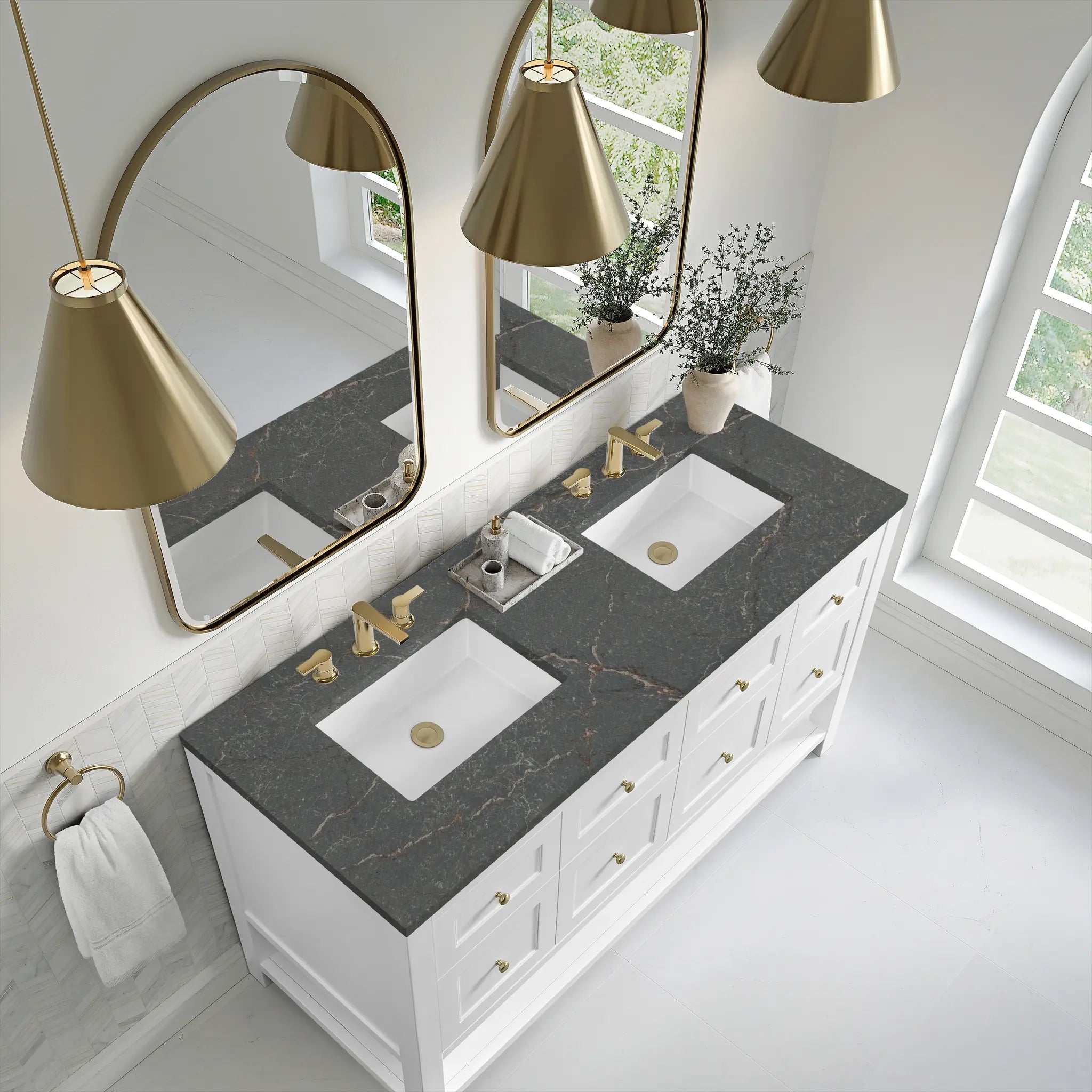 60 Breckenridge Double Vanity In Bright White Standard Parisien Bleu Silestone 8 Widespread 7