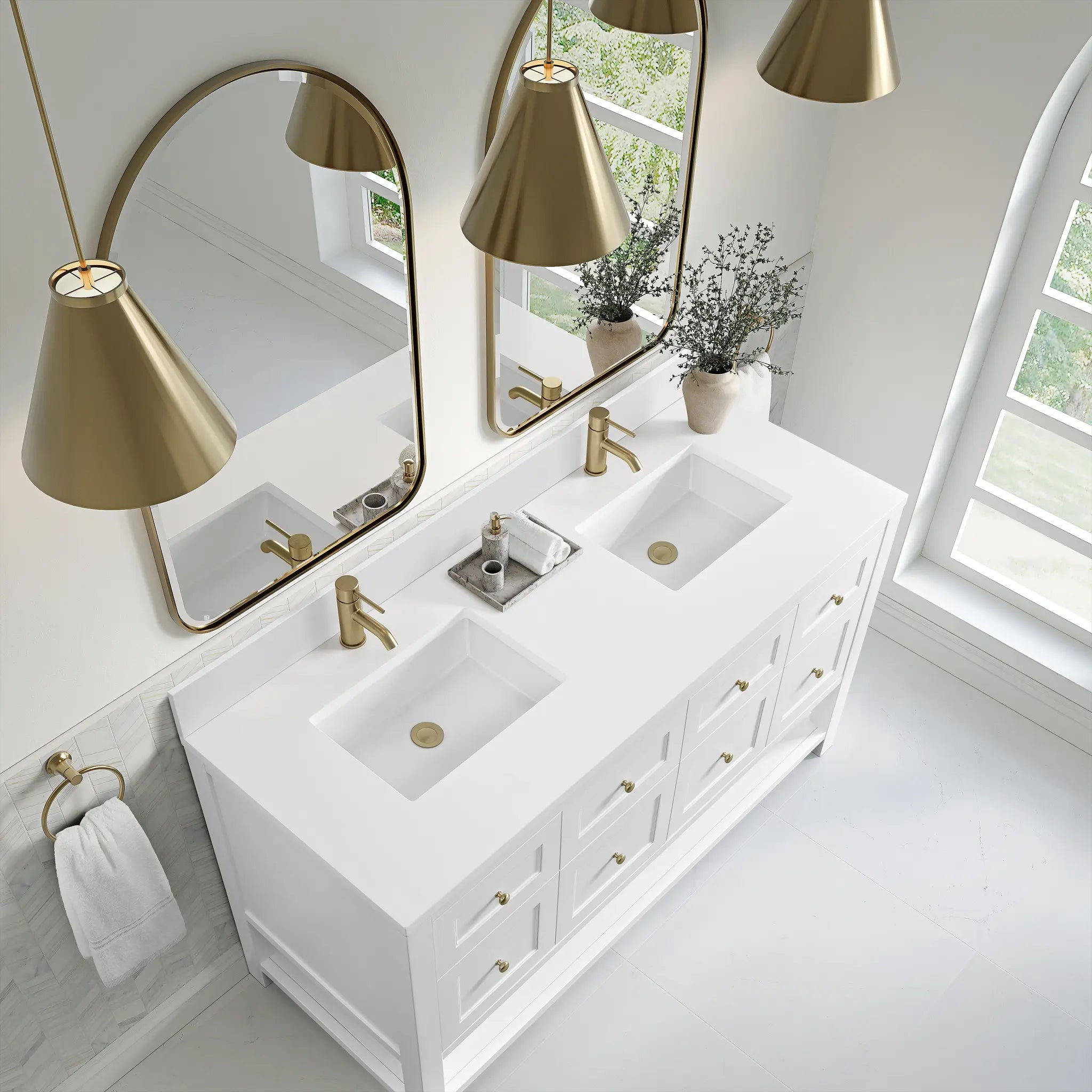 60 Breckenridge Double Vanity In Bright White Standard White Zeus Silestone Backsplash Single Hole 7