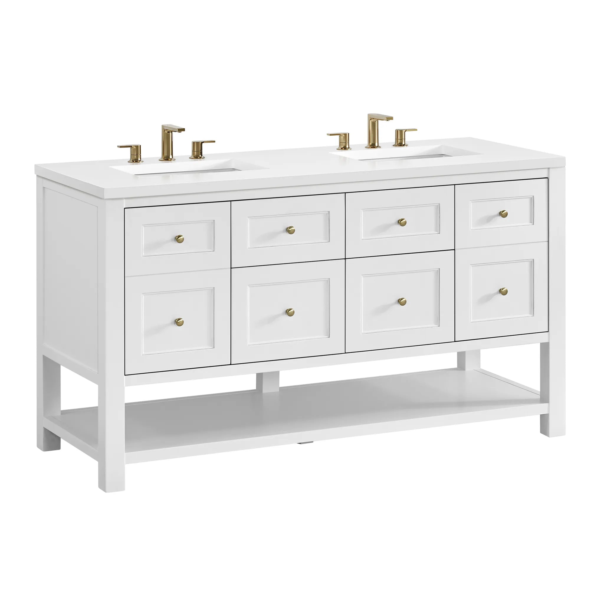 60" Breckenridge Double Vanity in Bright White-White Zeus Silestone-8" Widespread image 7
