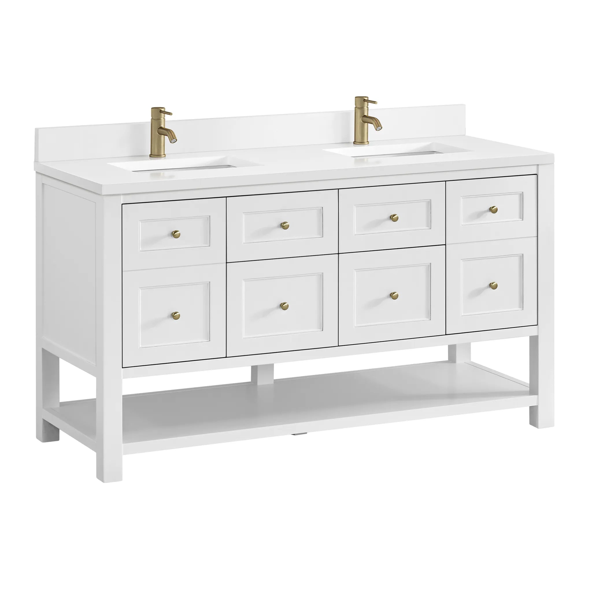 60" Breckenridge Double Vanity in Bright White-White Zeus Silestone & Backsplash-Single Hole image 7