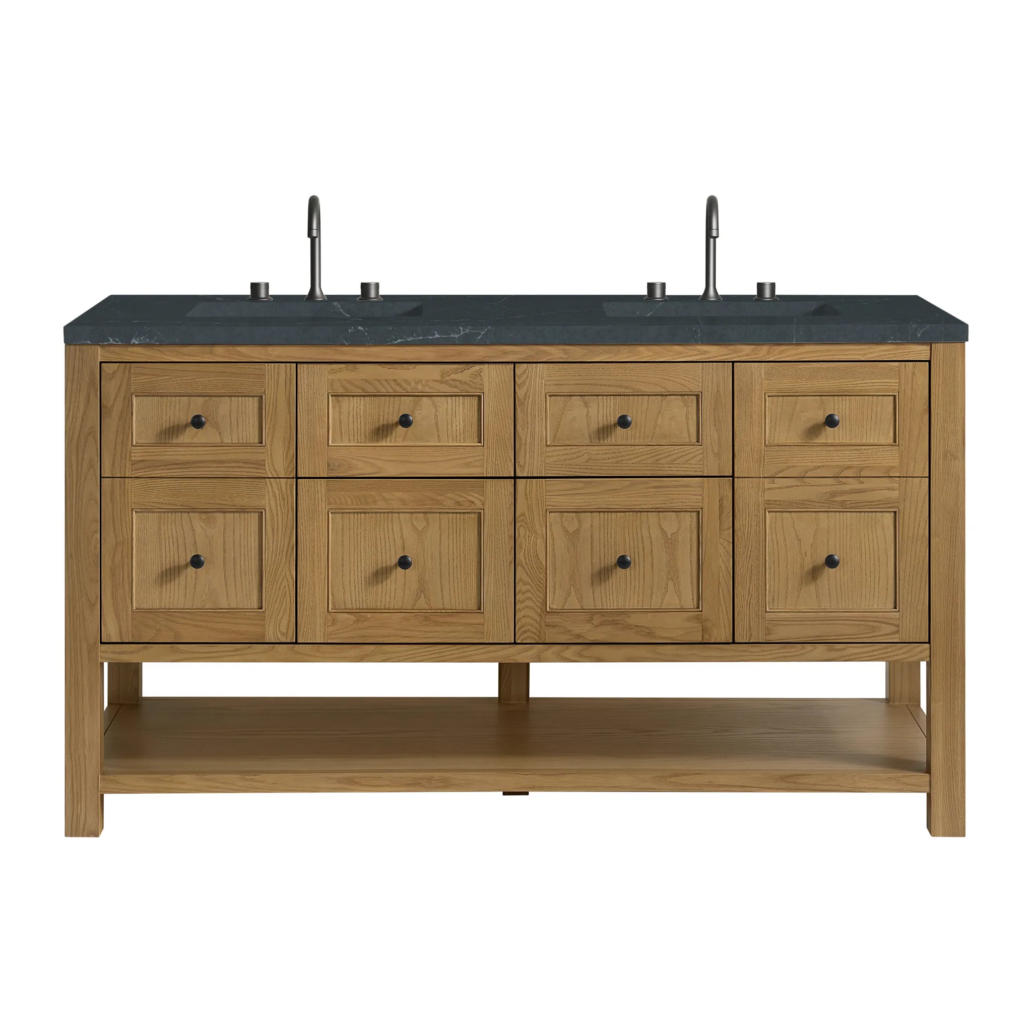 60" Breckenridge Double Vanity in Light Natural Oak-Charcoal Soapstone Silestone-8" Widespread image