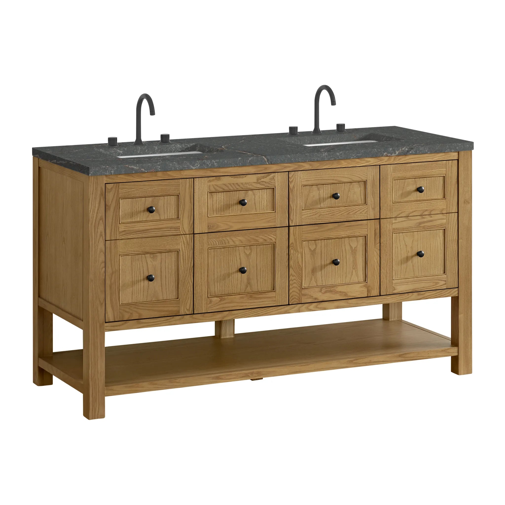 60" Breckenridge Double Vanity in Light Natural Oak-Parisien Bleu Silestone-8" Widespread image 7