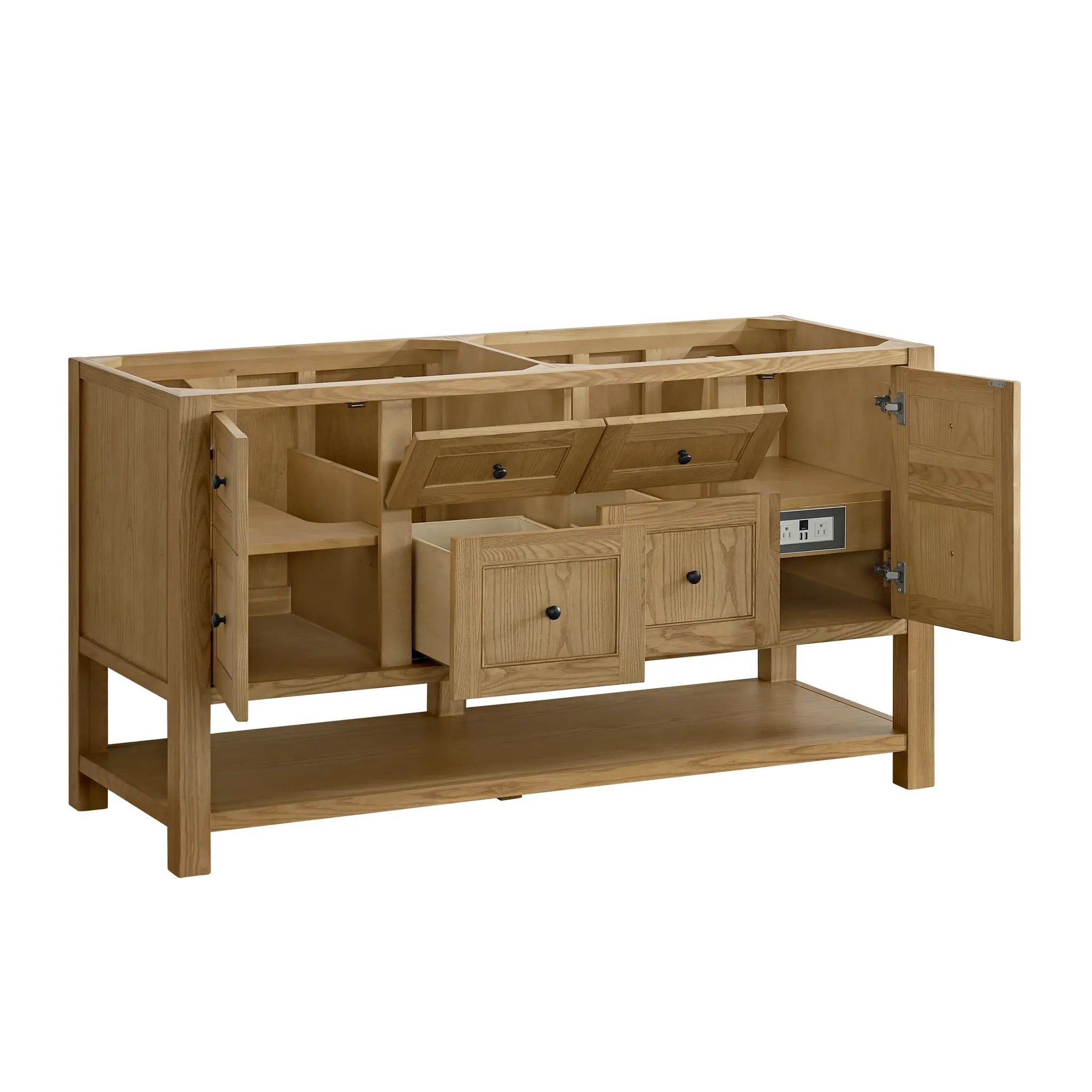 60 Breckenridge Double Vanity In Light Natural Oak Standard Cabinet Only No Top 3