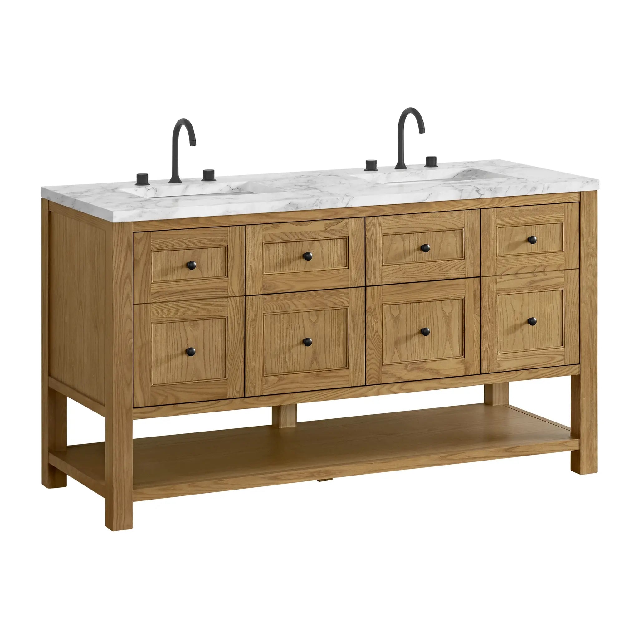 60 Breckenridge Double Vanity In Light Natural Oak Standard Carrara White Marble 8 Widespread 10