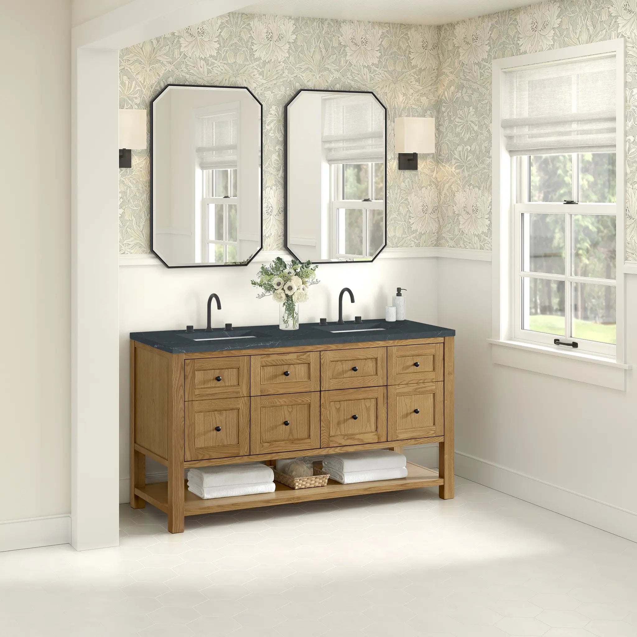 60 Breckenridge Double Vanity In Light Natural Oak Standard Charcoal Soapstone Silestone 8 Widespread 4