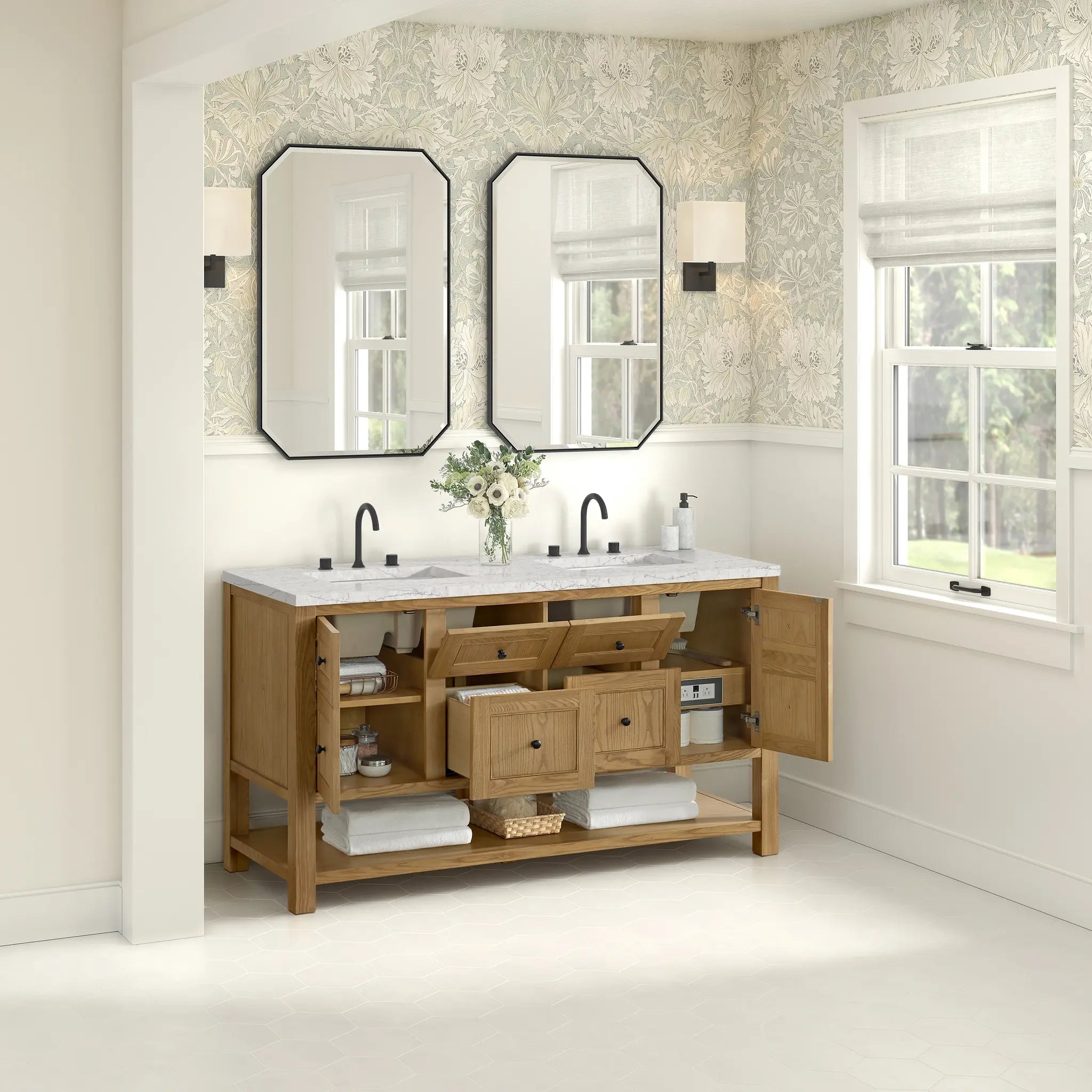 60 Breckenridge Double Vanity In Light Natural Oak Standard Eternal Jasmine Pearl Silestone 8 Widespread 5