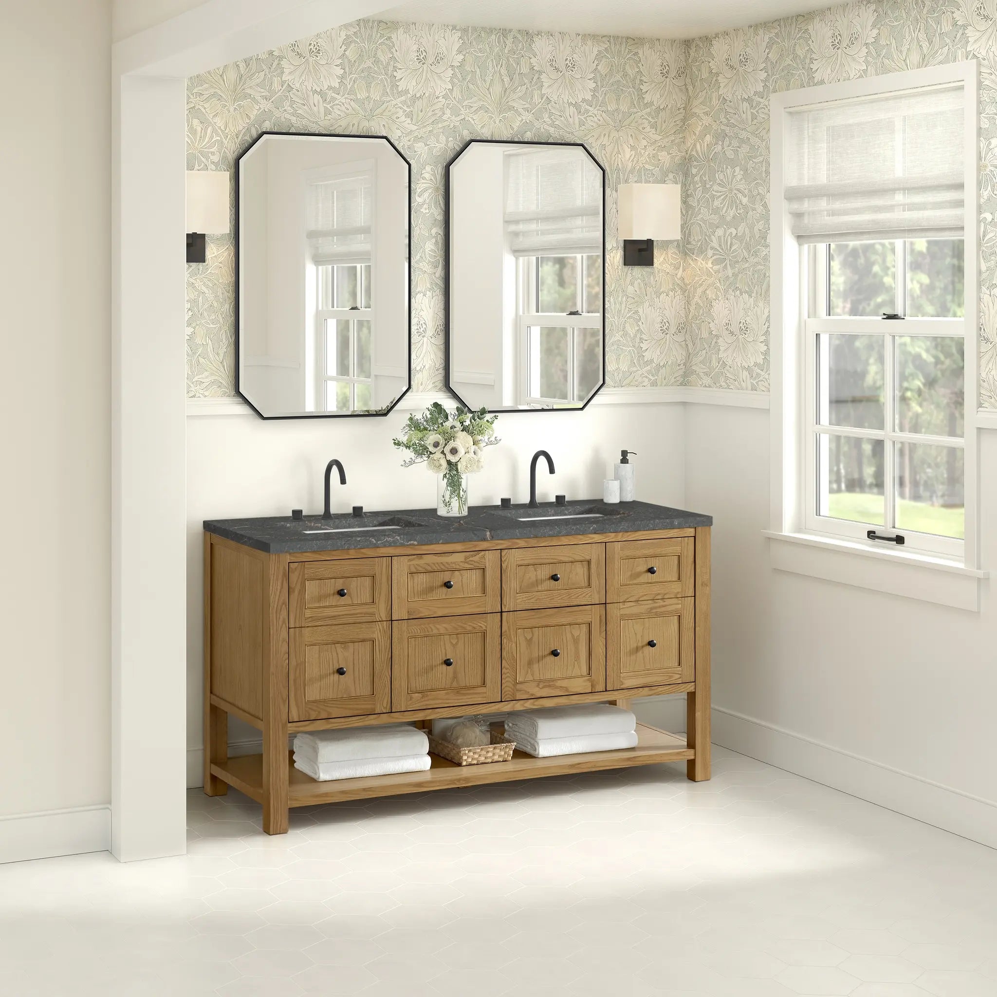 60 Breckenridge Double Vanity In Light Natural Oak Standard Parisien Bleu Silestone 8 Widespread 4