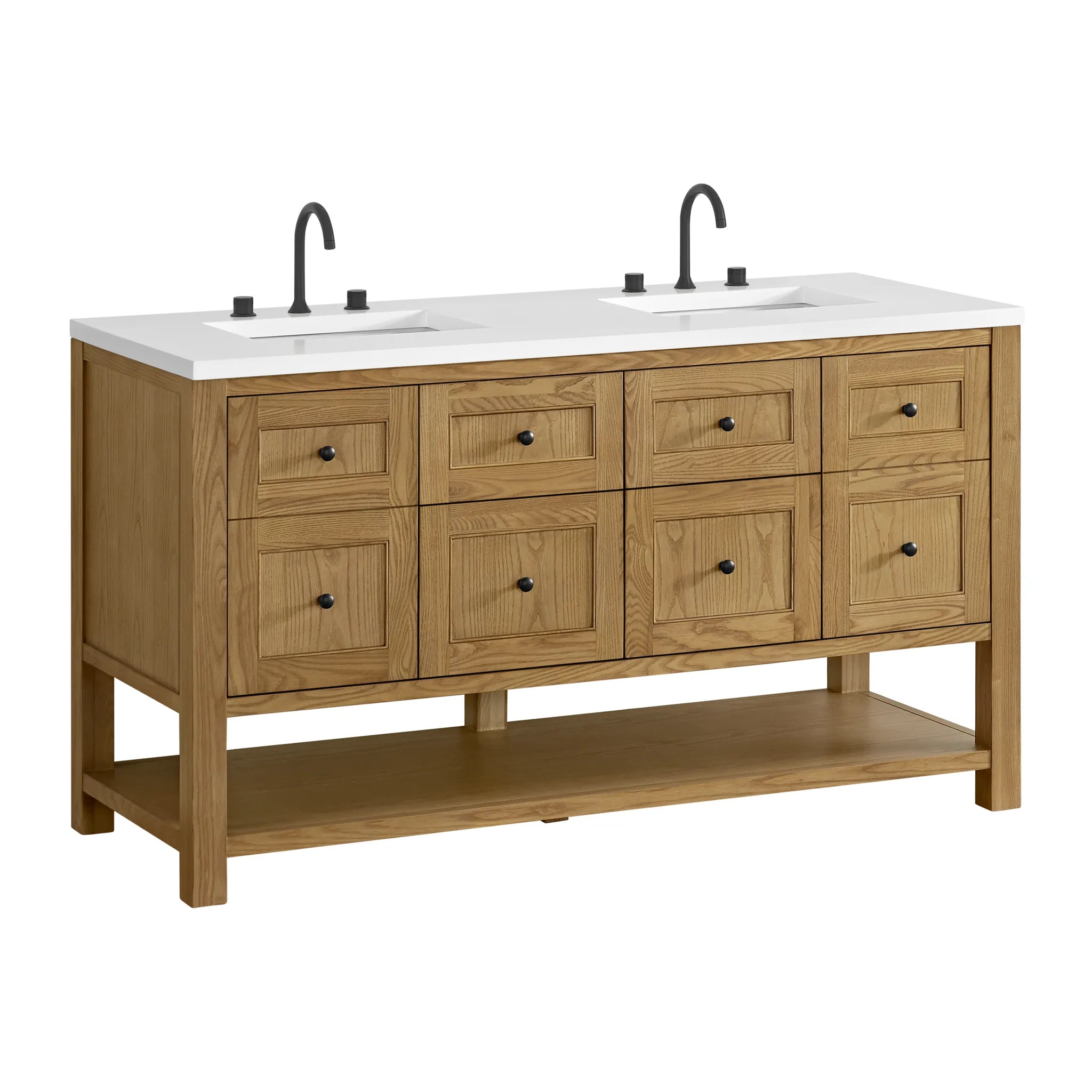 60" Breckenridge Double Vanity in Light Natural Oak-White Zeus Silestone-8" Widespread image 7