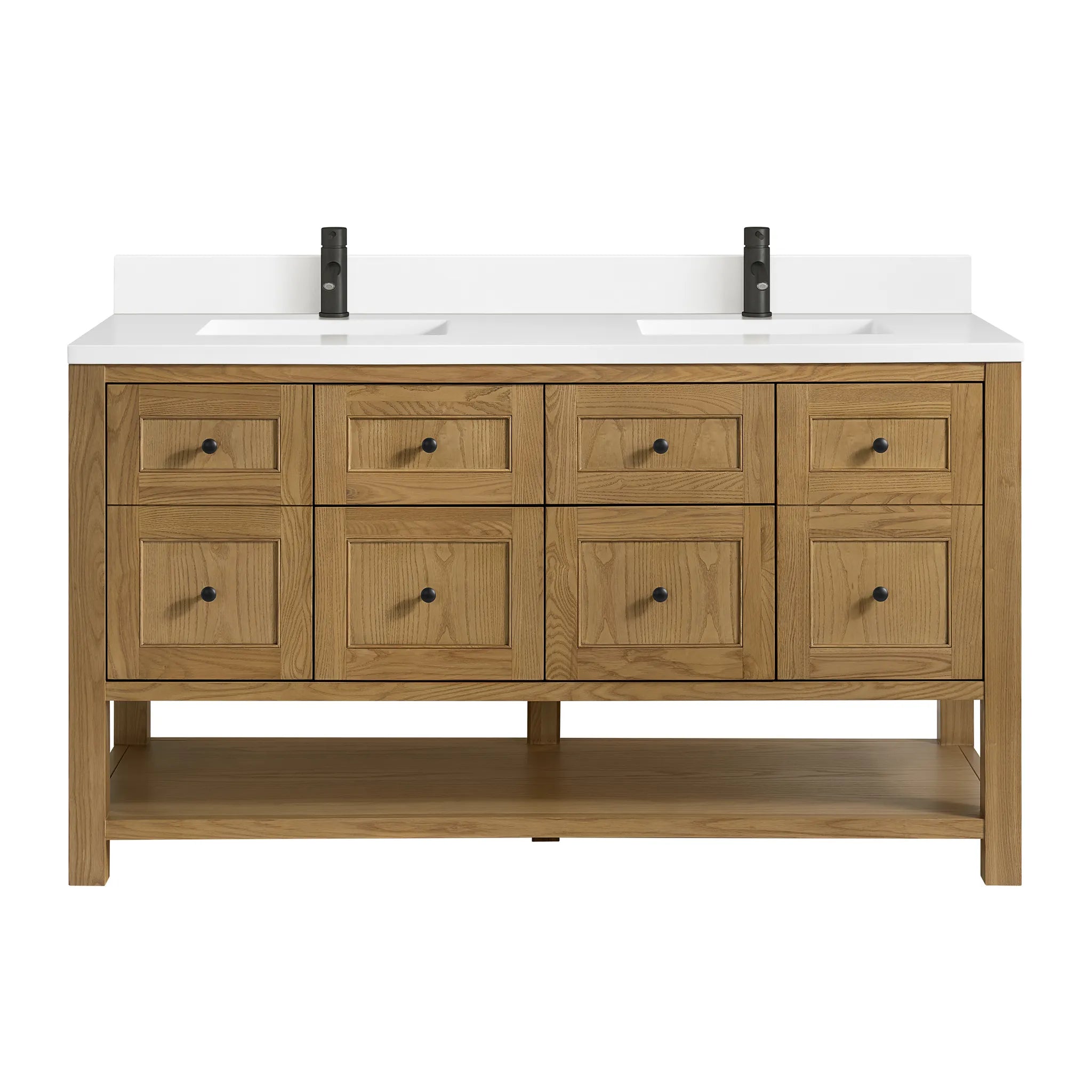 60" Breckenridge Double Vanity in Light Natural Oak-White Zeus Silestone & Backsplash-Single Hole image