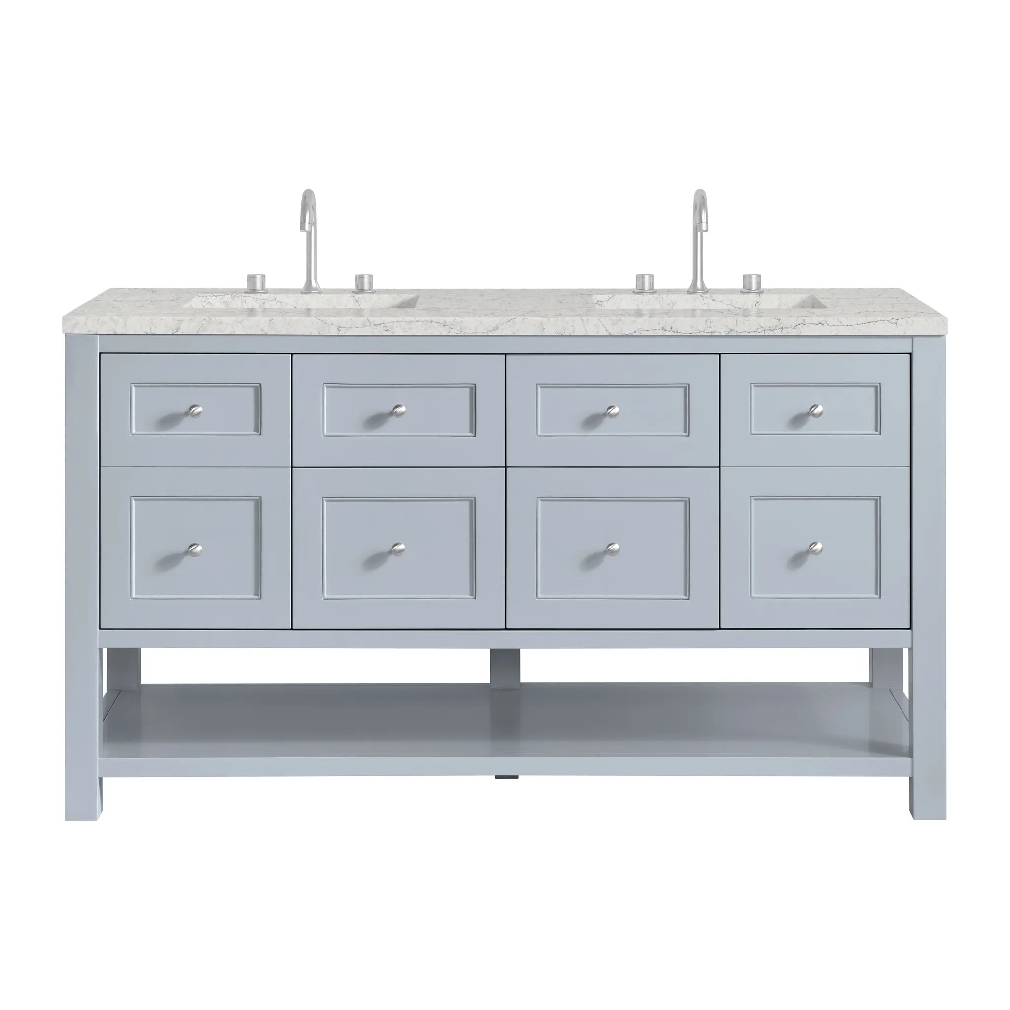60" Breckenridge Double Vanity in Serenity Blue-Eternal Jasmine Pearl Silestone-8" Widespread image