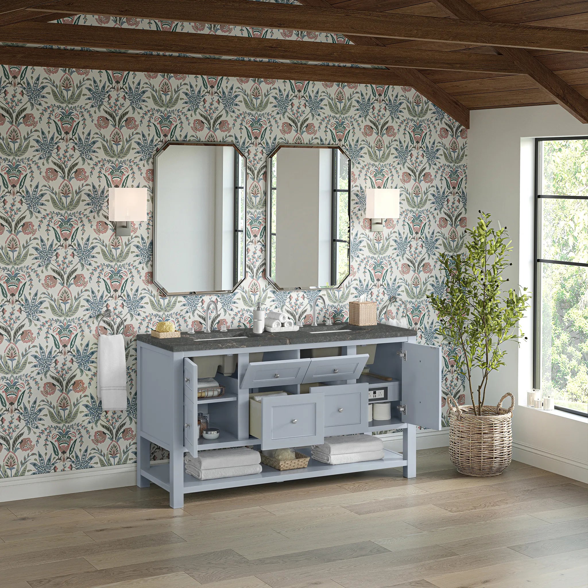 60" Breckenridge Double Vanity in Serenity Blue-Parisien Bleu Silestone-8" Widespread image 3