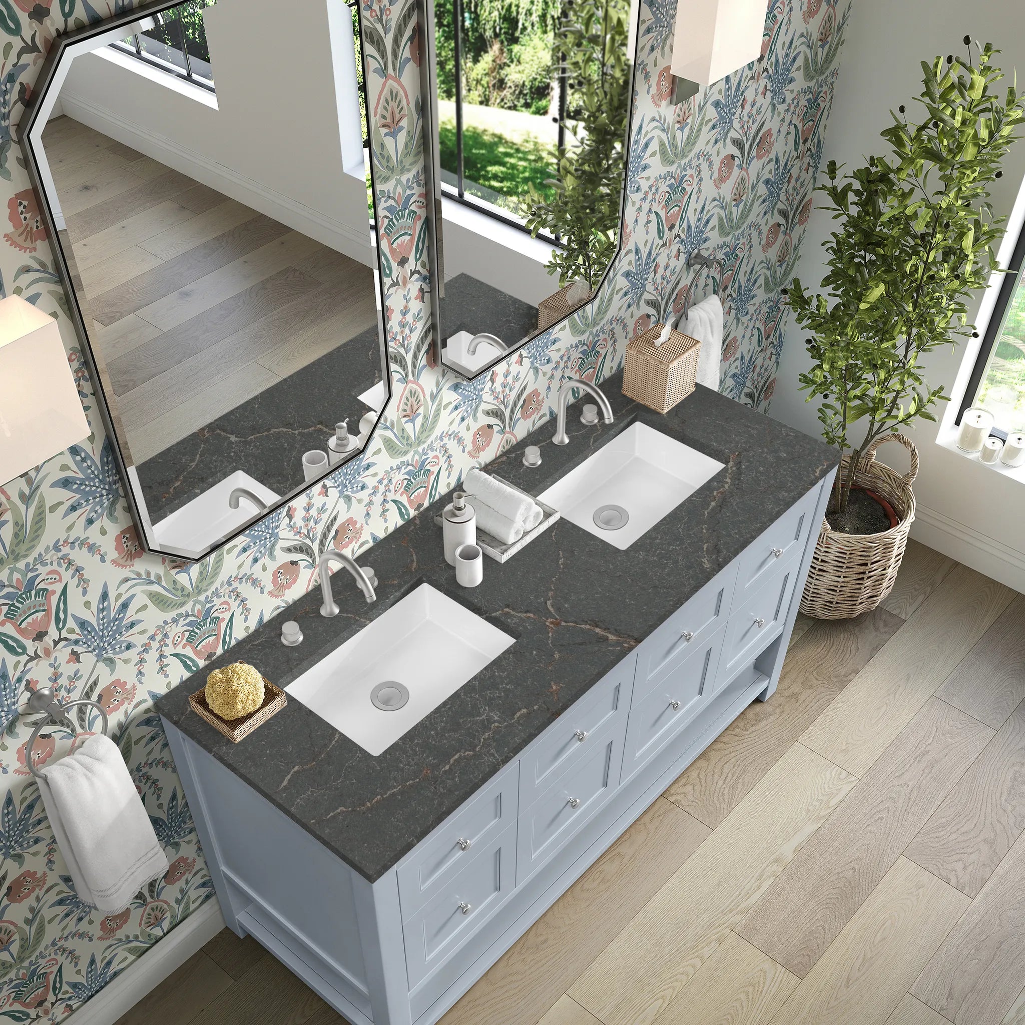 60" Breckenridge Double Vanity in Serenity Blue-Parisien Bleu Silestone-8" Widespread image 6