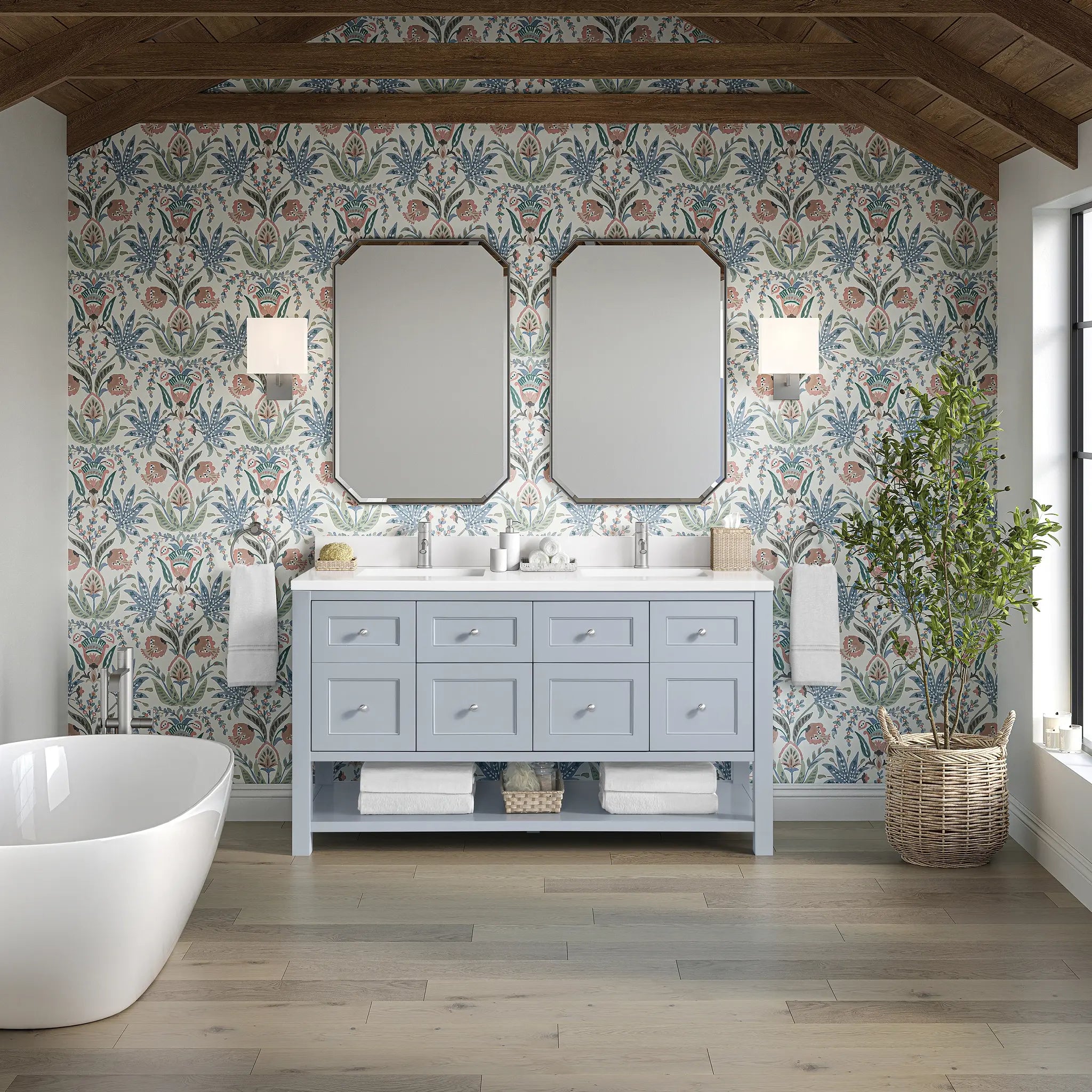 60 Breckenridge Double Vanity In Serenity Blue Standard White Zeus Silestone Backsplash Single Hole 3