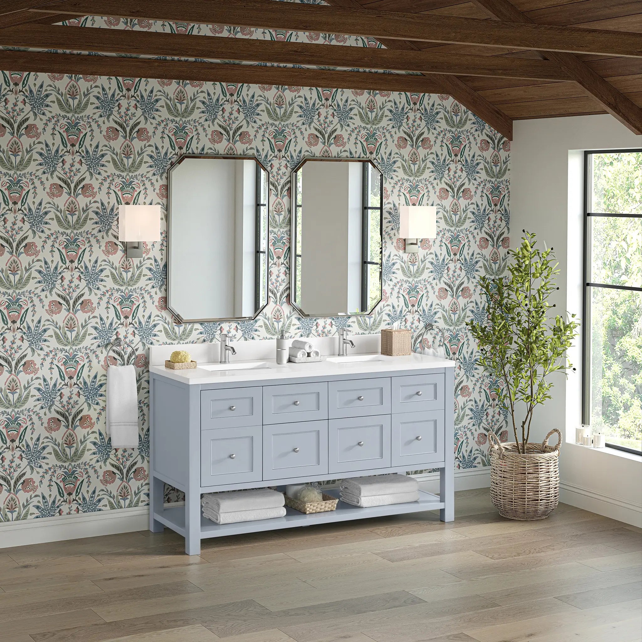 60 Breckenridge Double Vanity In Serenity Blue Standard White Zeus Silestone Backsplash Single Hole 4
