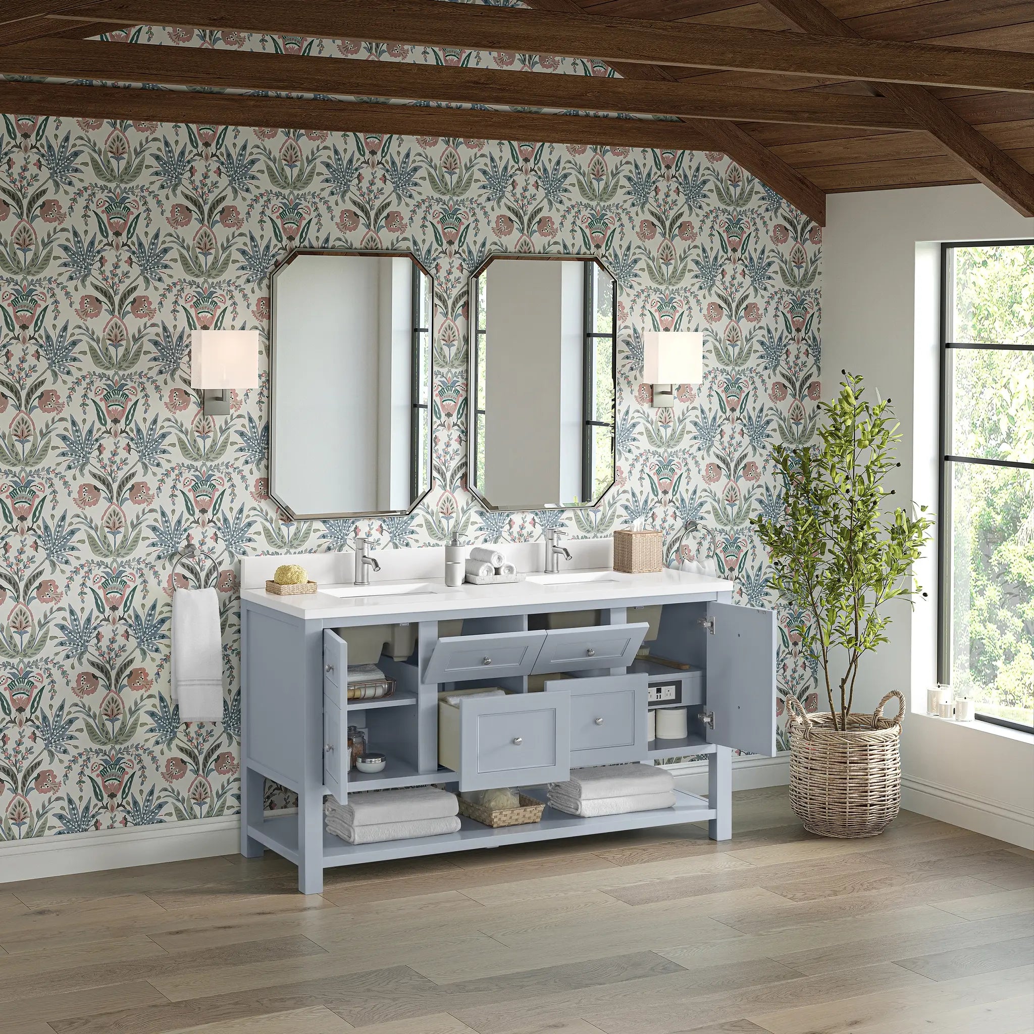 60 Breckenridge Double Vanity In Serenity Blue Standard White Zeus Silestone Backsplash Single Hole 5