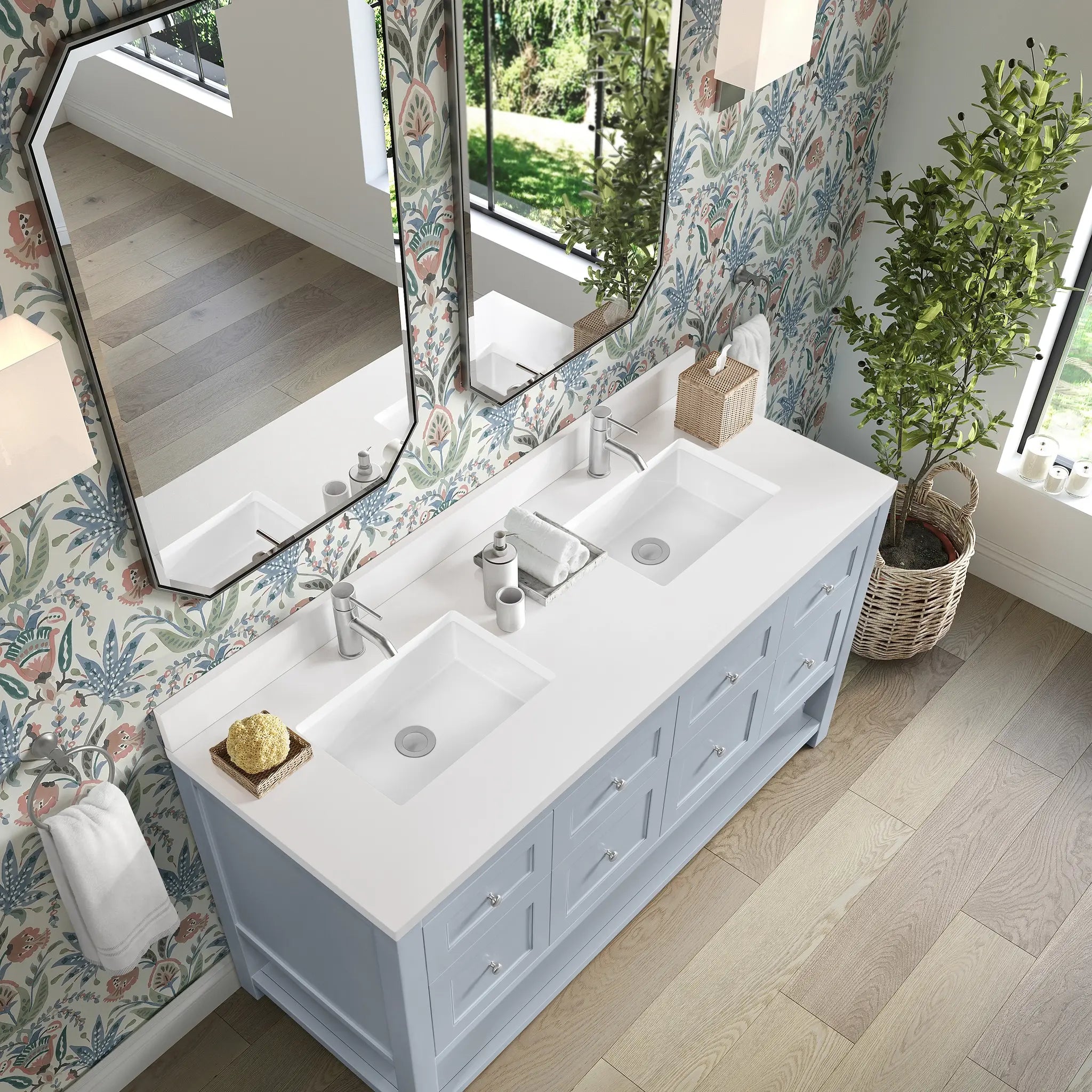 60 Breckenridge Double Vanity In Serenity Blue Standard White Zeus Silestone Backsplash Single Hole 7