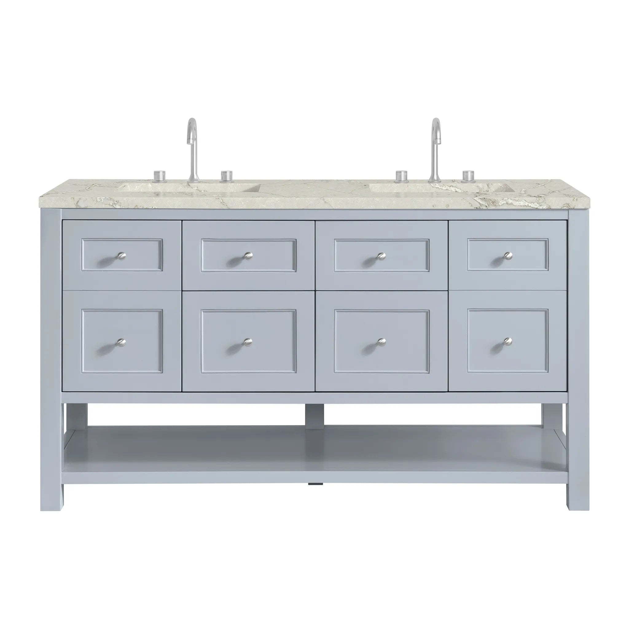 60" Breckenridge Double Vanity in Serenity Blue-Victorian Silver Silestone-8" Widespread image