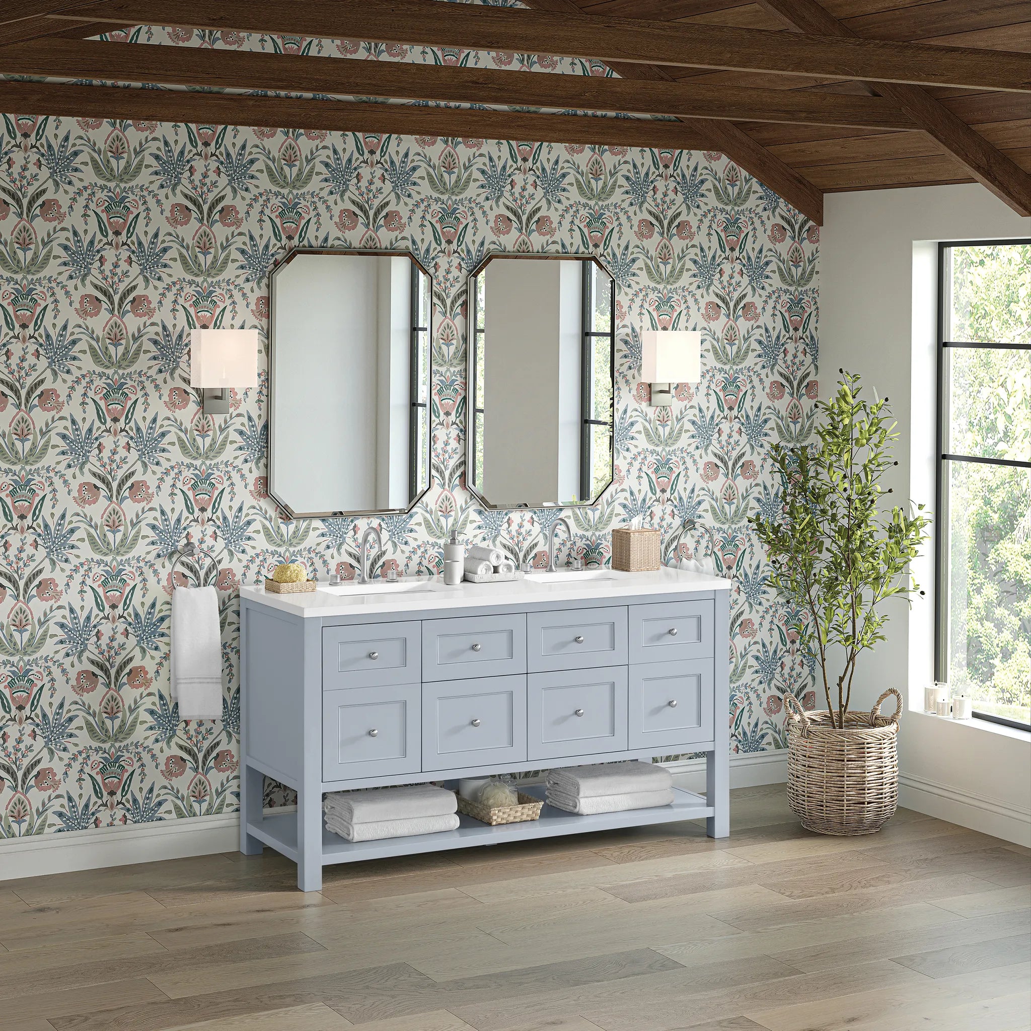 60" Breckenridge Double Vanity in Serenity Blue-White Zeus Silestone-8" Widespread image 3
