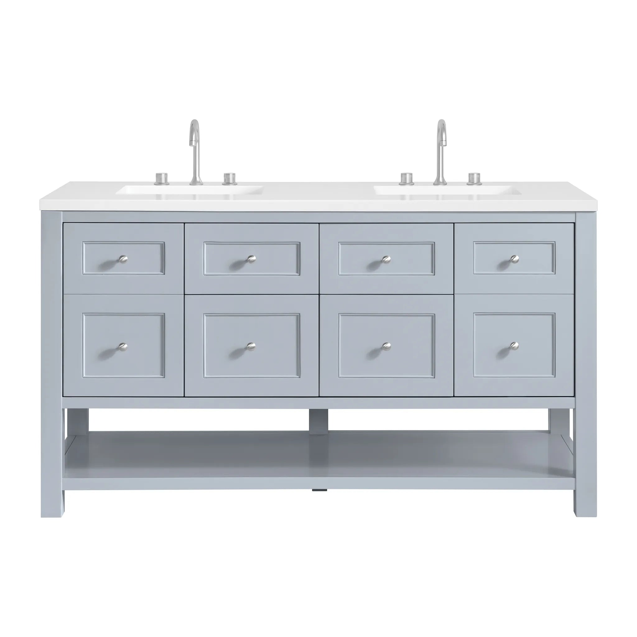 60" Breckenridge Double Vanity in Serenity Blue-White Zeus Silestone-8" Widespread image