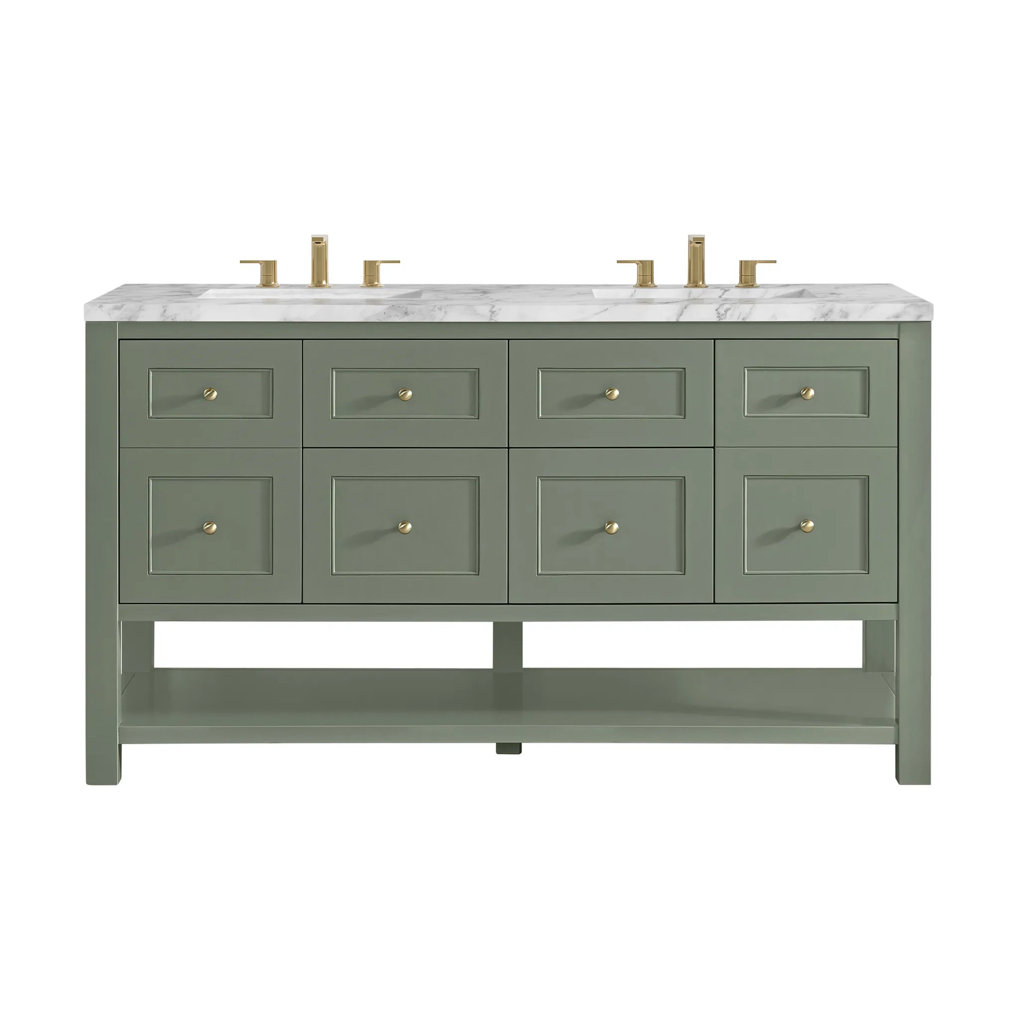 60" Breckenridge Double Vanity in Smokey Celadon-Carrara White Marble-8" Widespread image