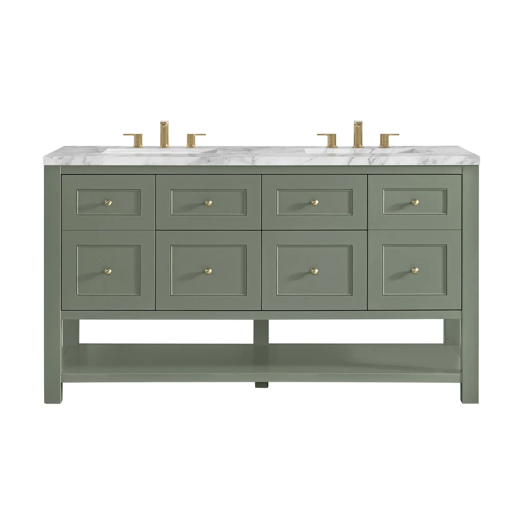 60 Breckenridge Double Vanity In Smokey Celadon Standard Carrara White Marble 8 Widespread 1