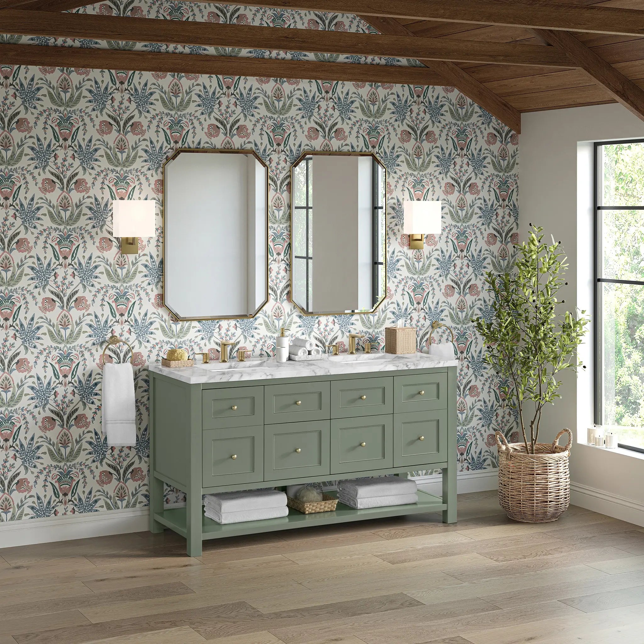60 Breckenridge Double Vanity In Smokey Celadon Standard Carrara White Marble 8 Widespread 4