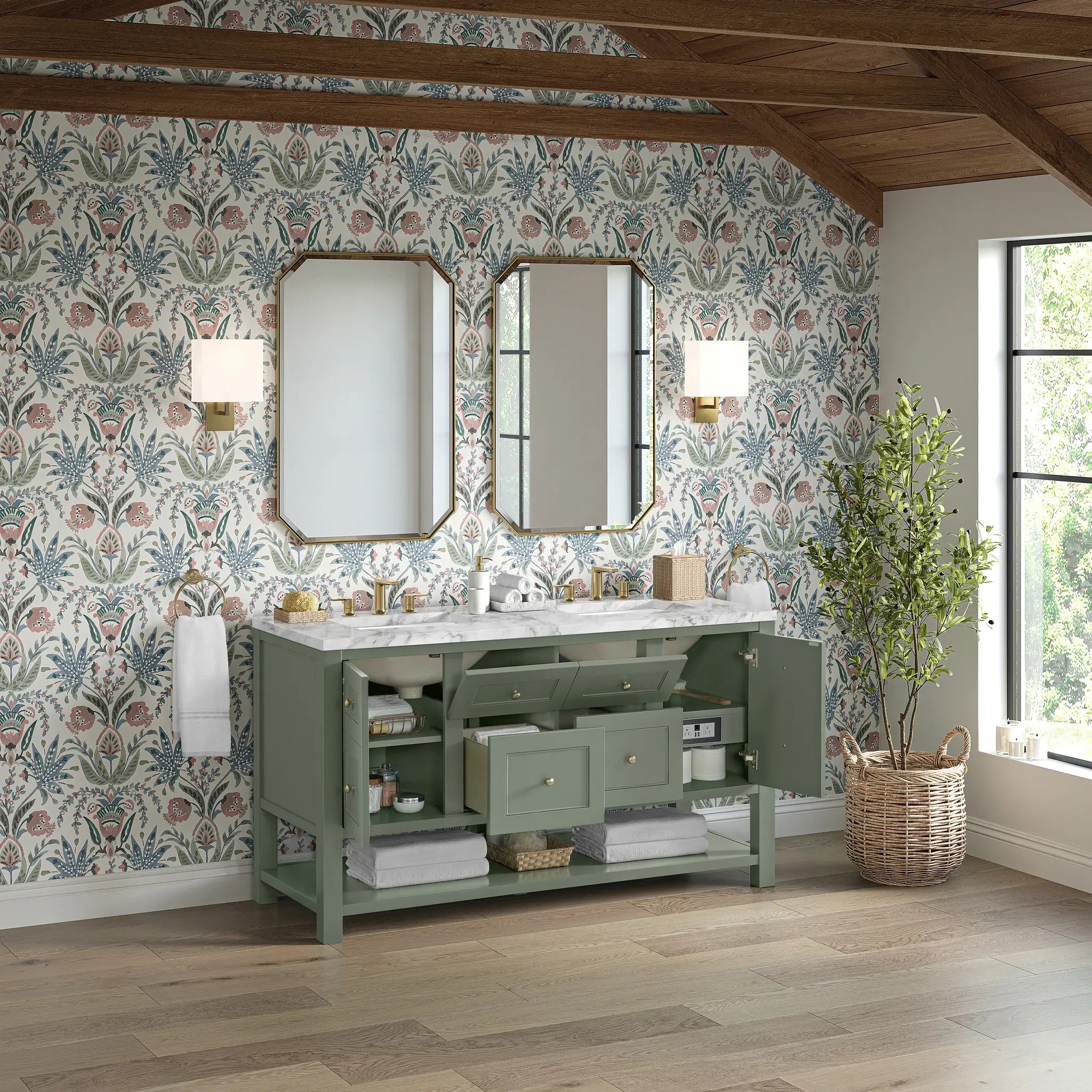 60 Breckenridge Double Vanity In Smokey Celadon Standard Carrara White Marble 8 Widespread 5