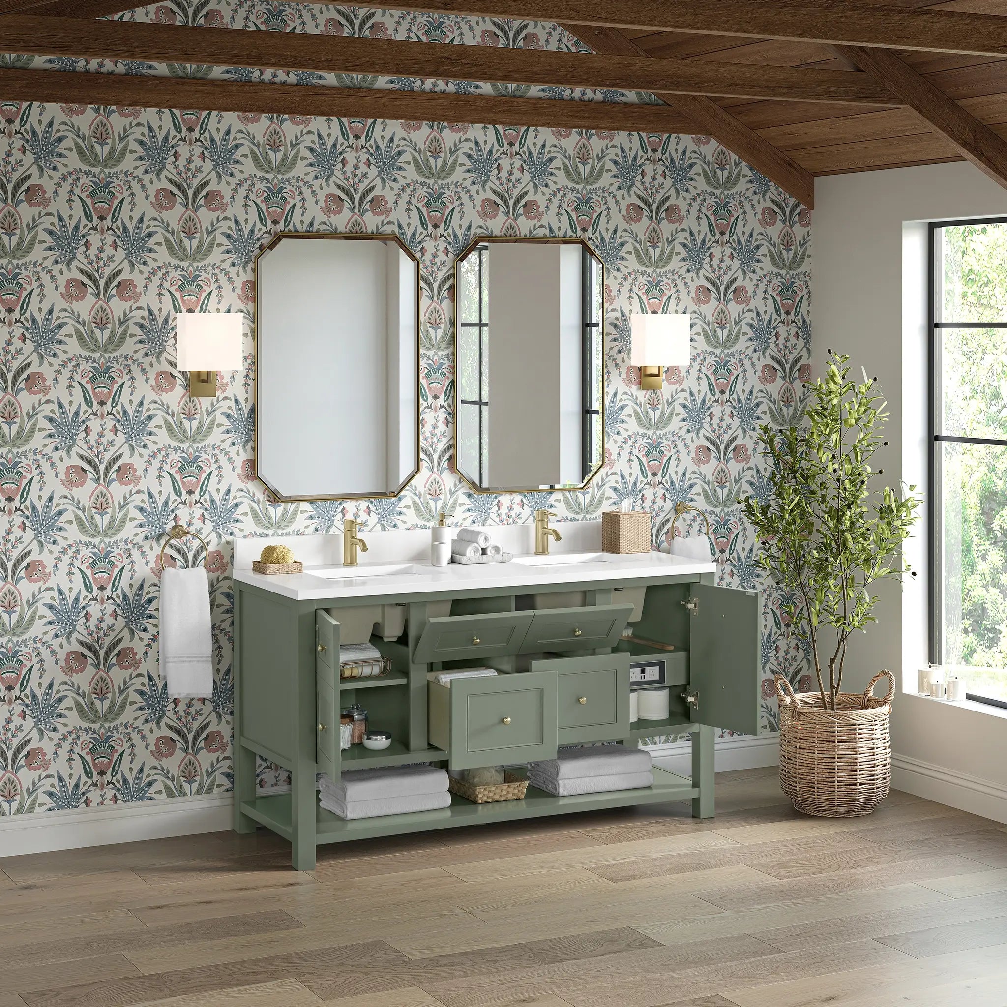 60 Breckenridge Double Vanity In Smokey Celadon Standard White Zeus Silestone Backsplash Single Hole 4