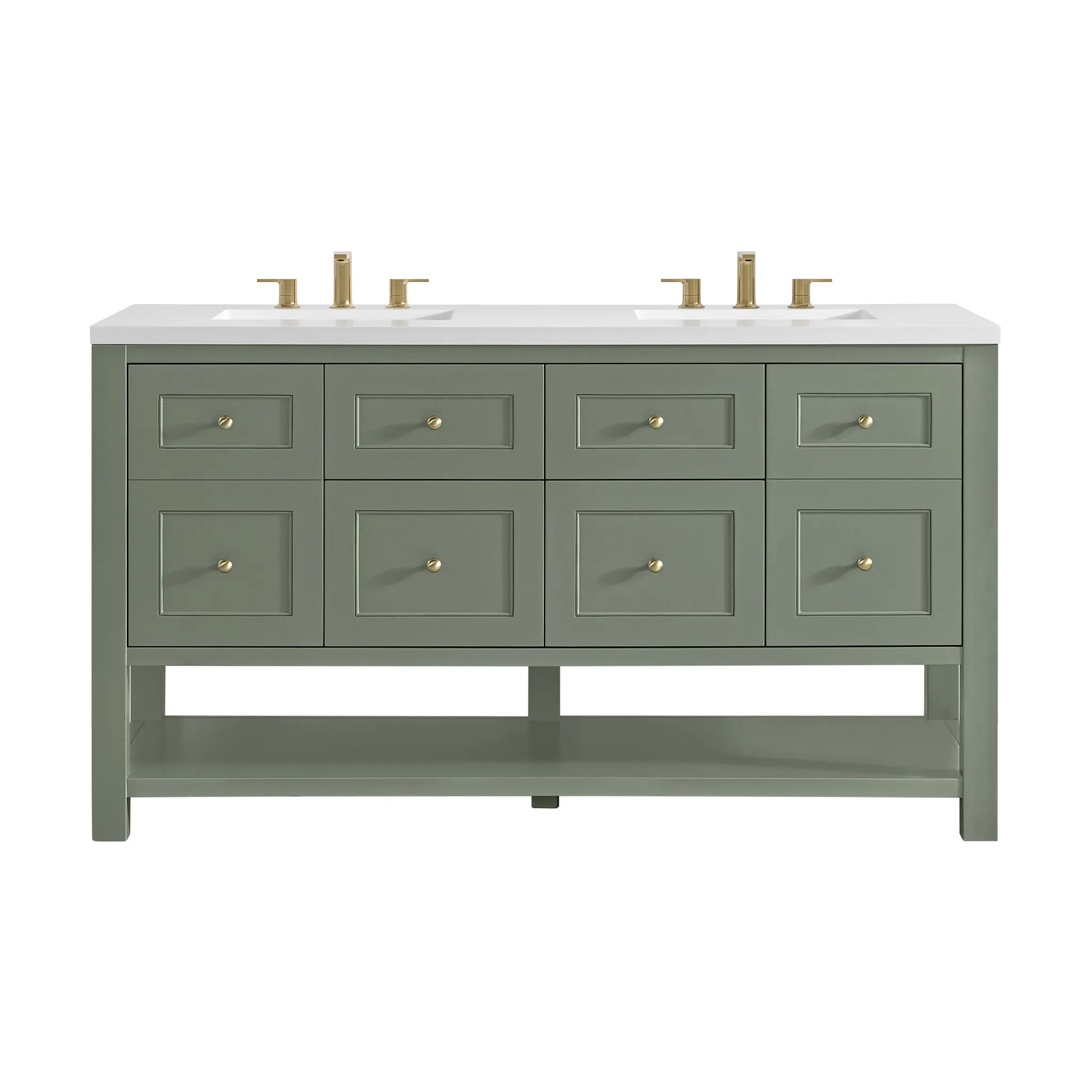 60" Breckenridge Double Vanity in Smokey Celadon-White Zeus Silestone-8" Widespread image