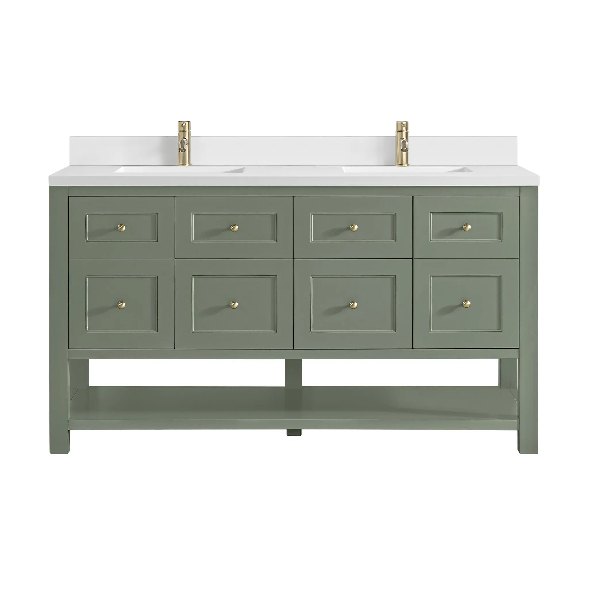 60" Breckenridge Double Vanity in Smokey Celadon-White Zeus Silestone & Backsplash-Single Hole image
