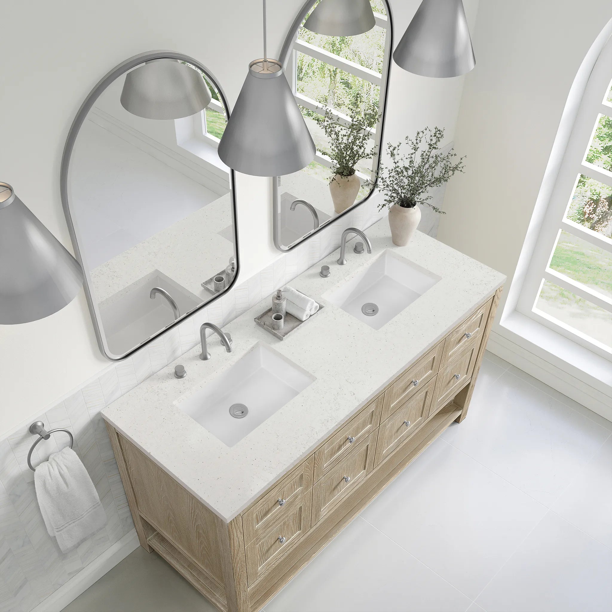 60" Breckenridge Double Vanity in Whitewashed Oak-Lime Delight Silestone-8" Widespread image 5
