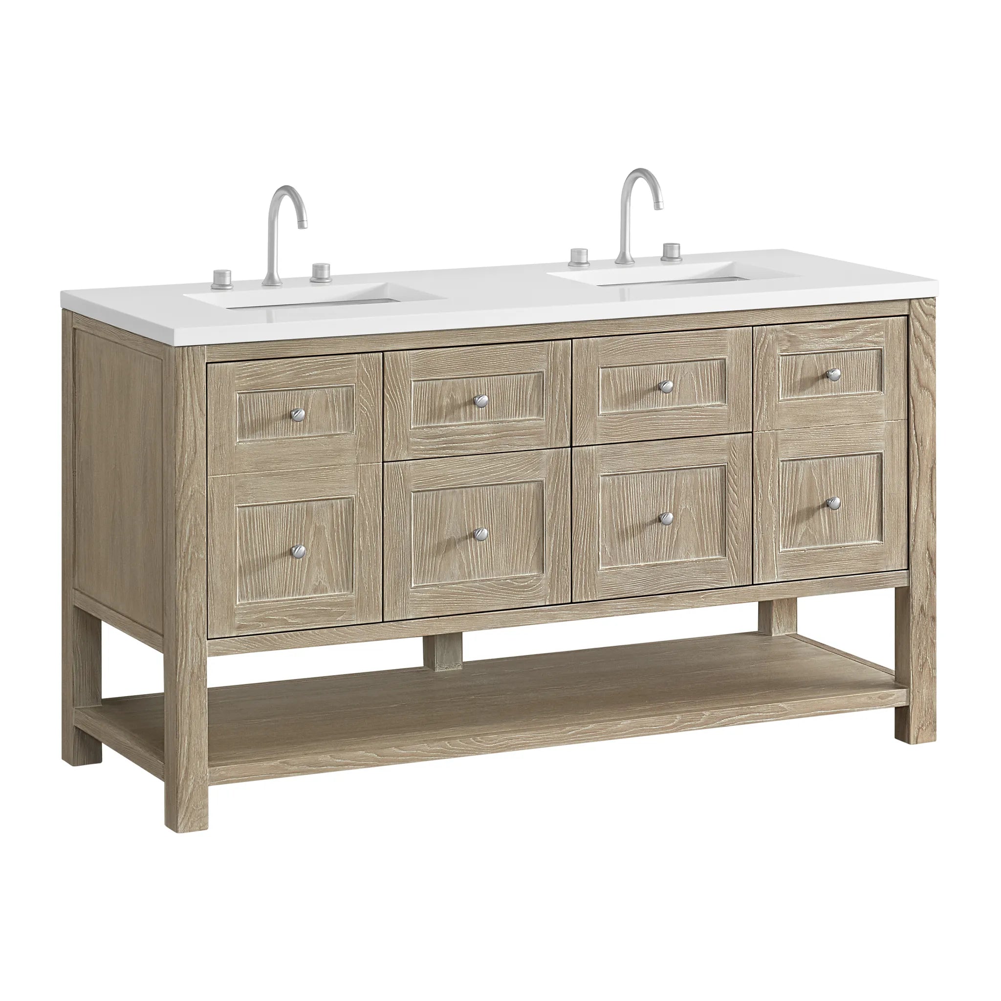 60" Breckenridge Double Vanity in Whitewashed Oak-White Zeus Silestone-8" Widespread image 7