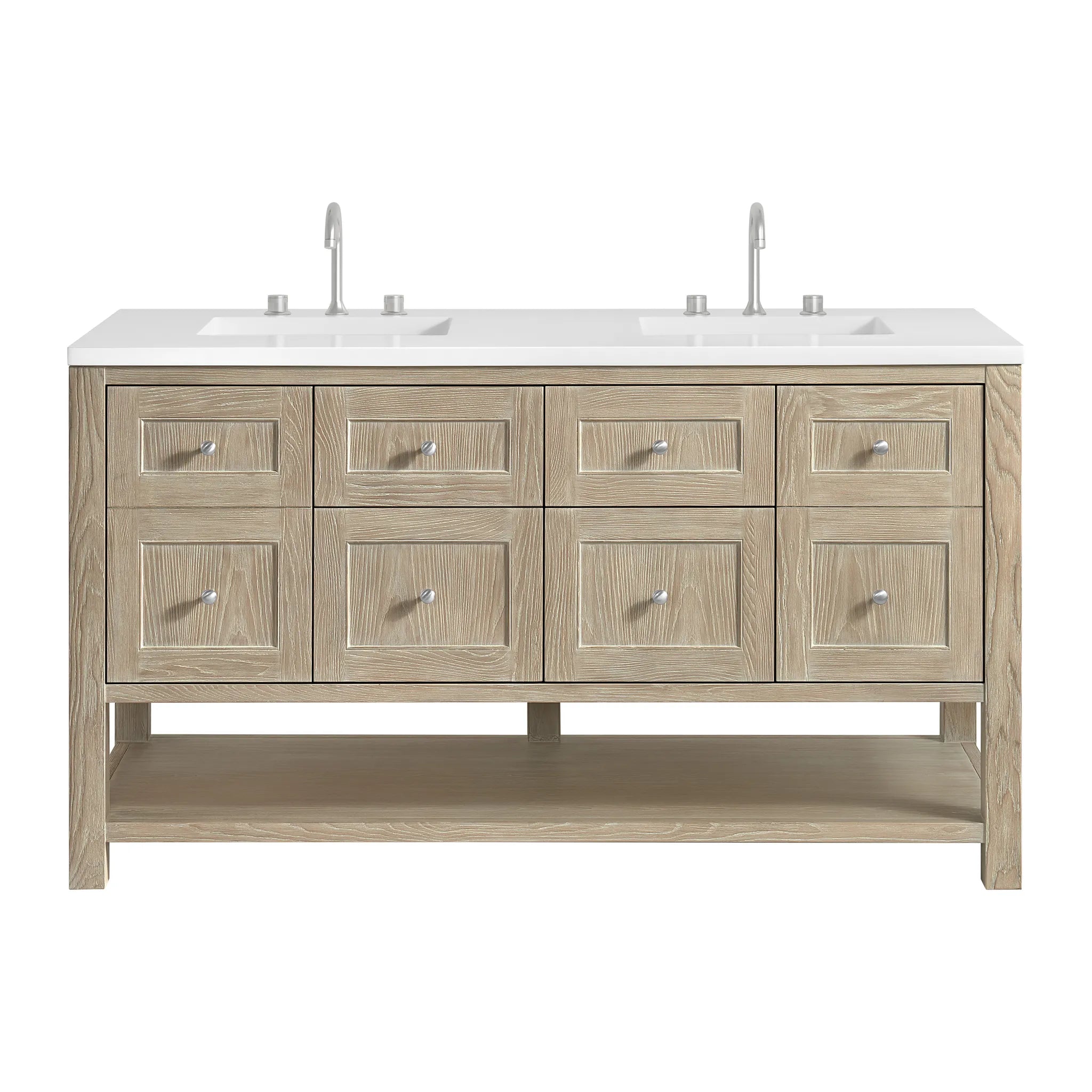 60" Breckenridge Double Vanity in Whitewashed Oak-White Zeus Silestone-8" Widespread image
