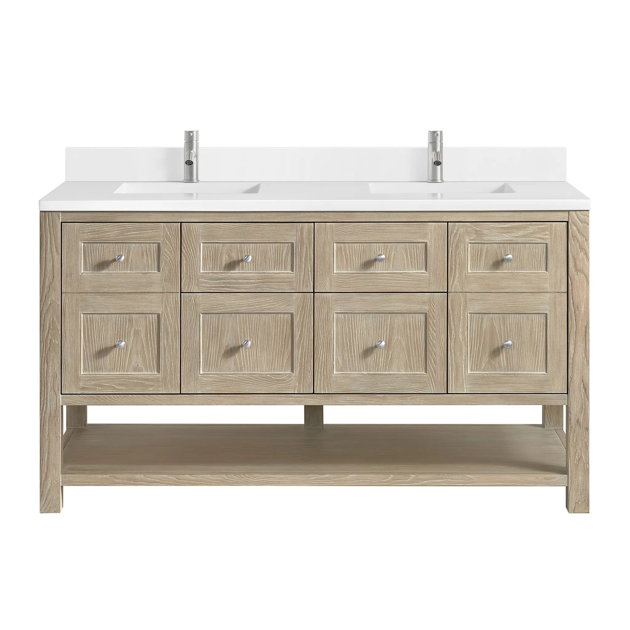 60" Breckenridge Double Vanity in Whitewashed Oak-White Zeus Silestone & Backsplash-Single Hole image