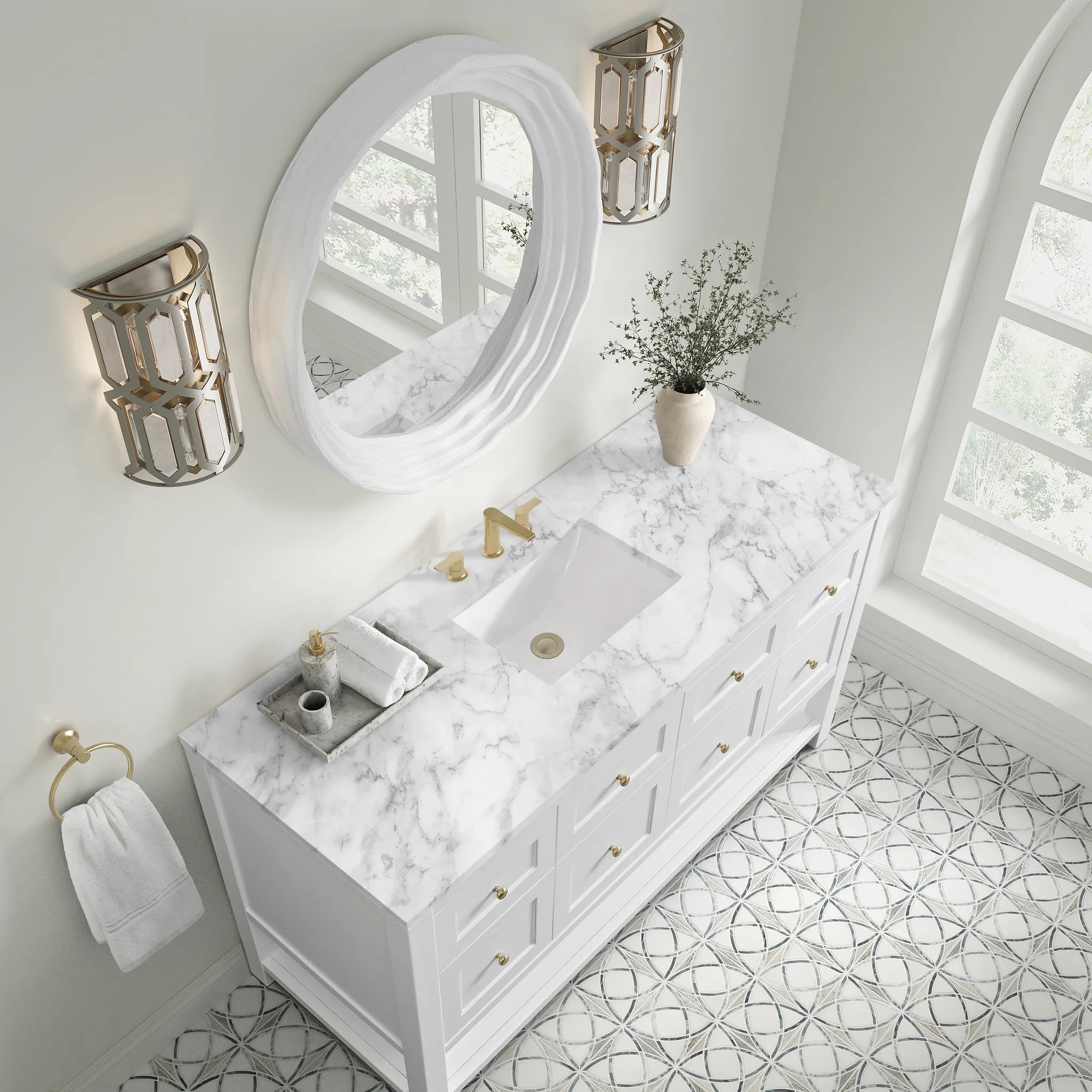 60" Breckenridge Single Vanity in Bright White-Carrara White Marble-8" Widespread image 5