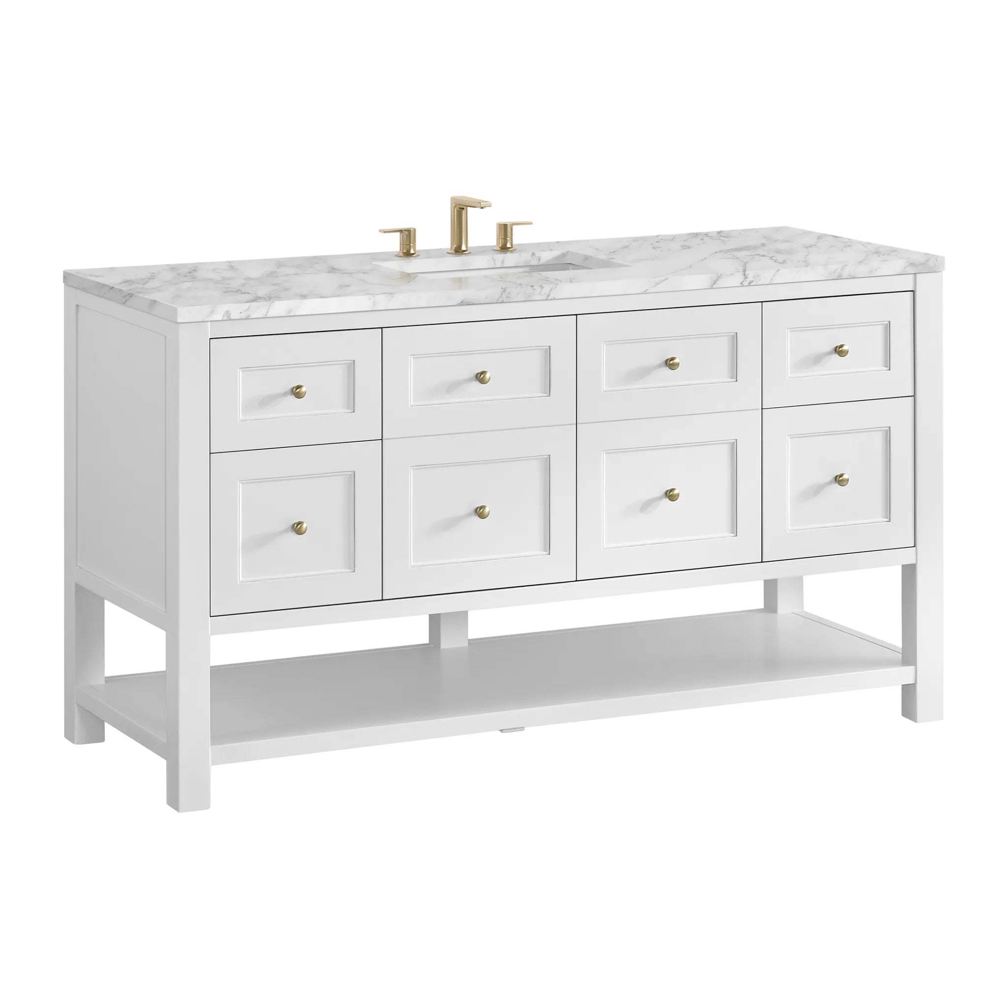 60" Breckenridge Single Vanity in Bright White-Carrara White Marble-8" Widespread image 7