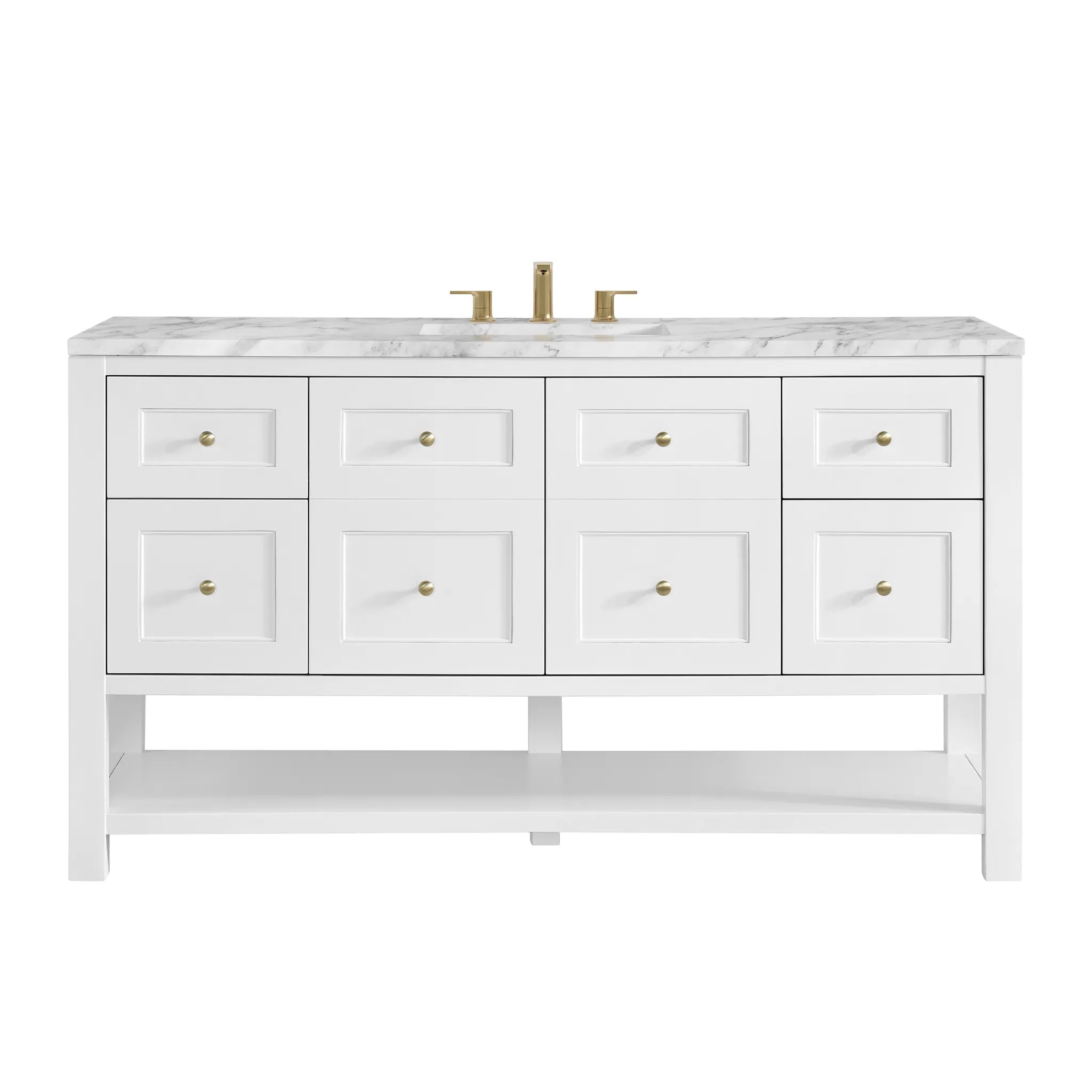 60" Breckenridge Single Vanity in Bright White-Carrara White Marble-8" Widespread image